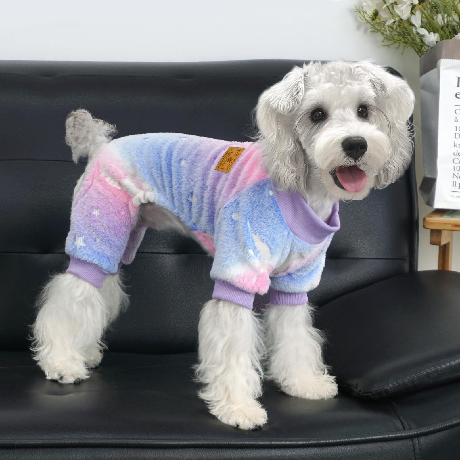 XPUDAC Dog Sweater Glows in The Dark Fleece Pajamas for Small Medium Dogs Girl Boy Puppy Clothes for Halloween Cristmas Winter(2