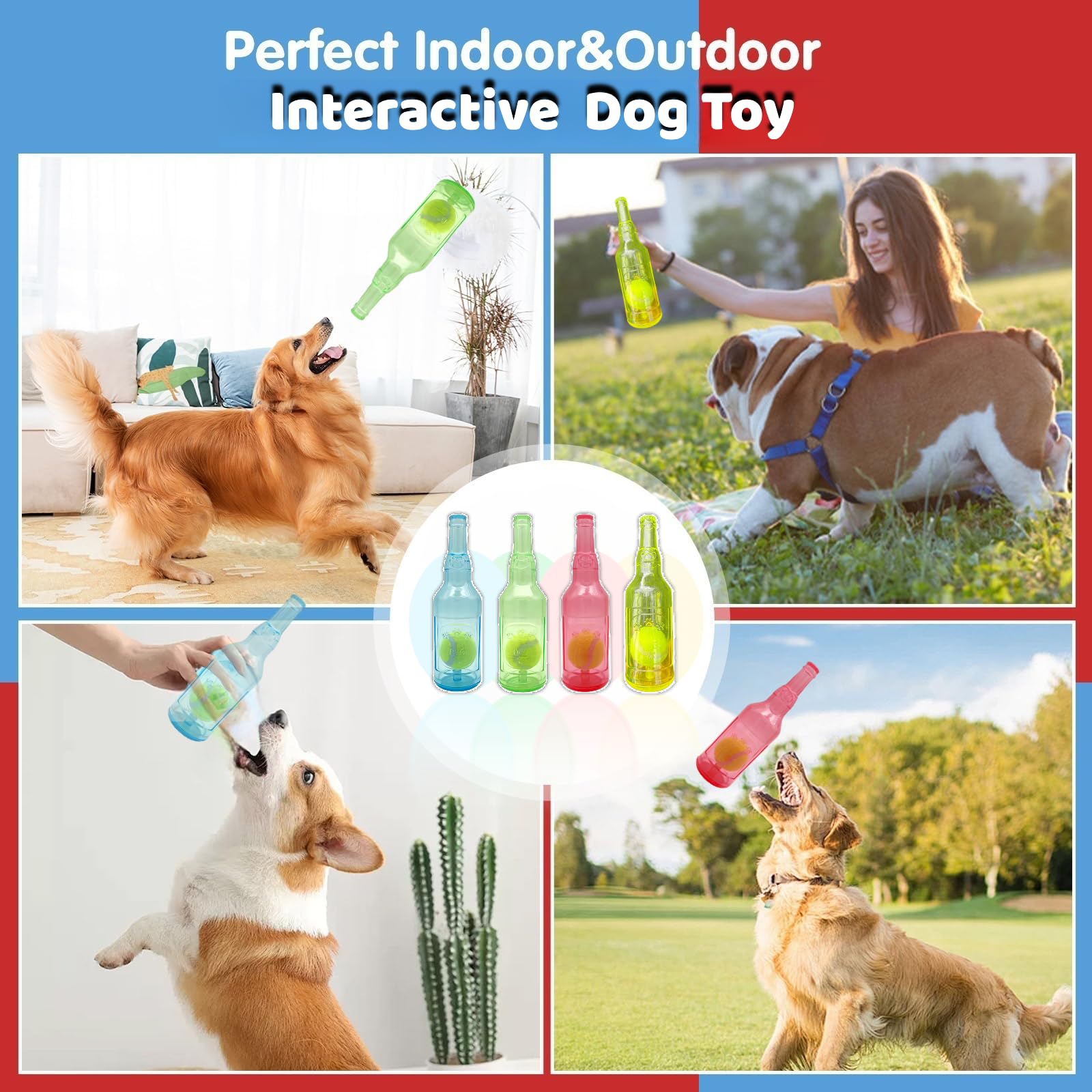 Jatmira Tennis Ball In Bottle Dog Toy [2025 New Upgrade] Reinforced And Thickened Rubber Bottle Dog Chew Toy With Ball Squeaky F