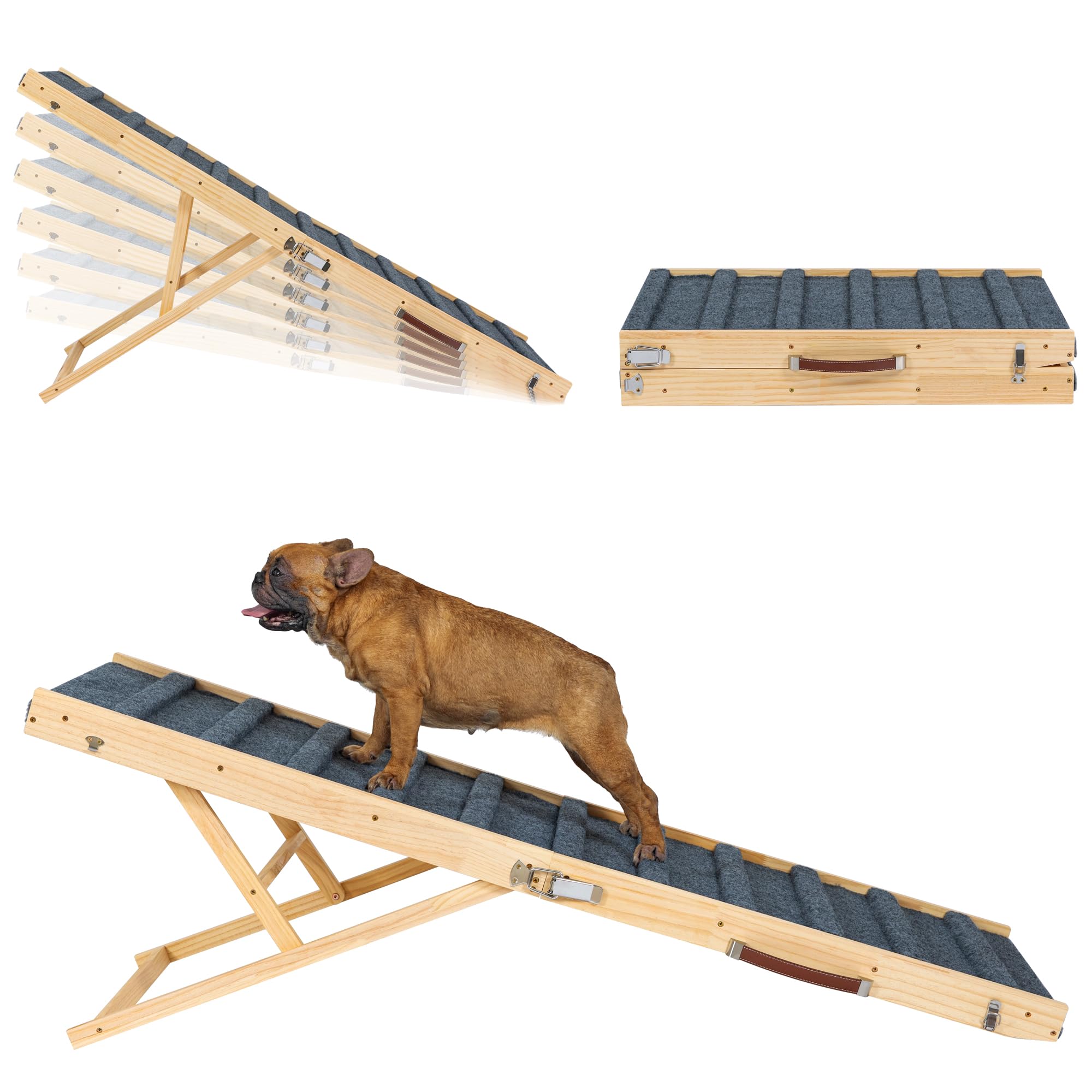 Clikuutory 2025 Upgraded Dog Ramp for Couch, 55.1 Foldable Small Dog Ramp for Bed, 5 Adjustable Height from 15 to 30, Portable S