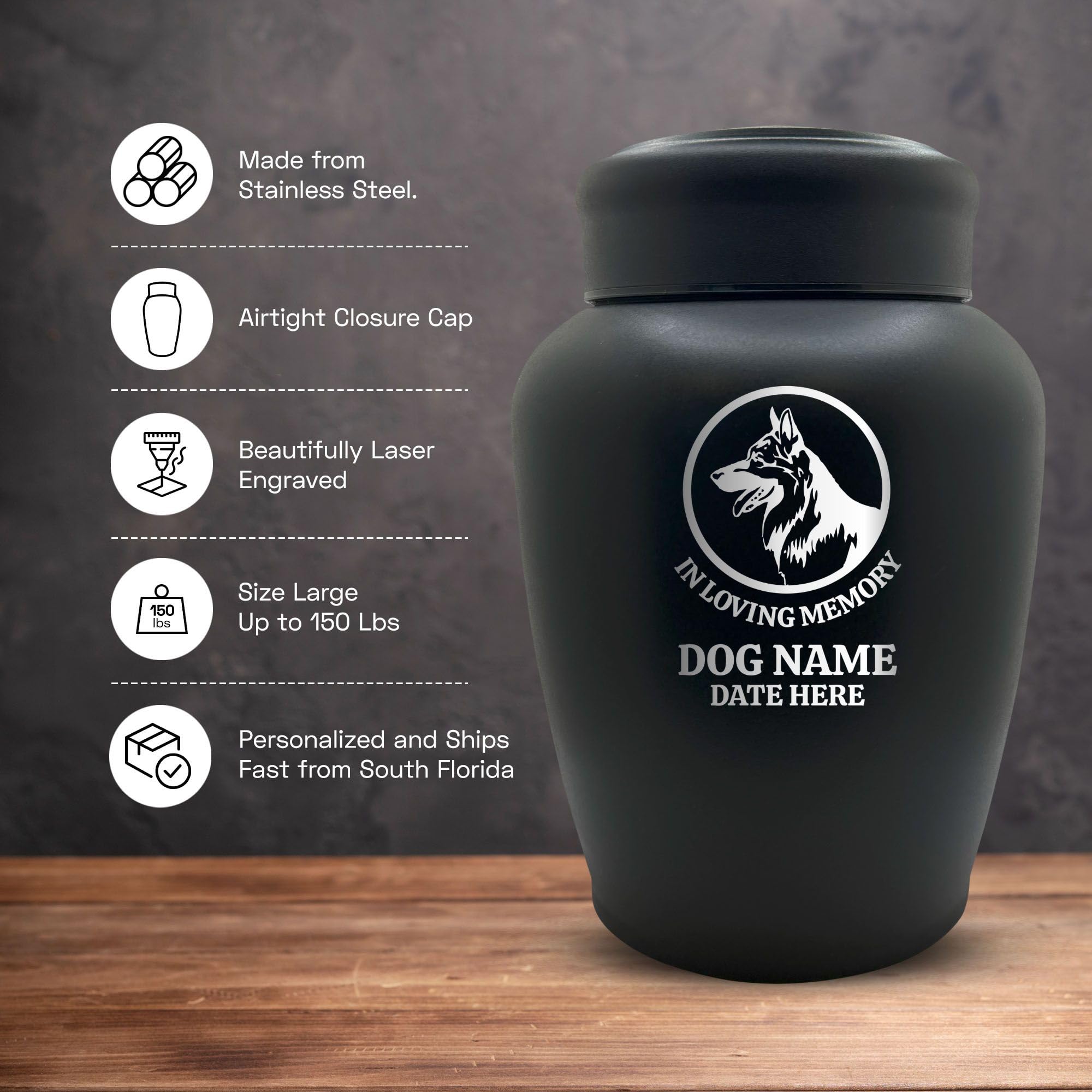 Custom Dog Urn Engraved Pet Name And Date - Personalized Stainless Steel Large Cremation Urns For Dogs Ashes With Airtight Closu