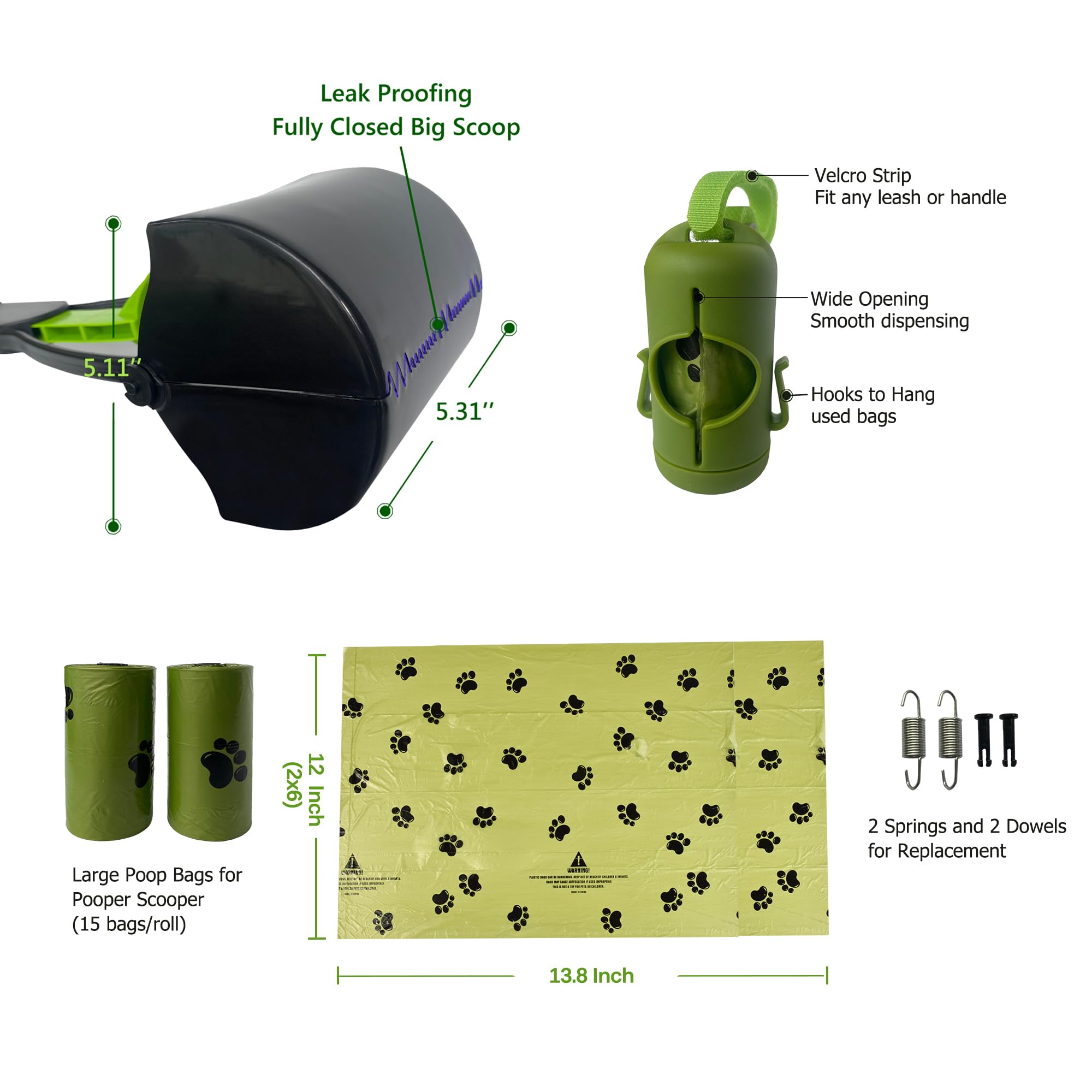 Shinydew 32'' Pooper Scooper For Large Medium Small Dogs With Bag Attachment, Extra Long Handle Heavy Duty With 30 Dog Poop Bags