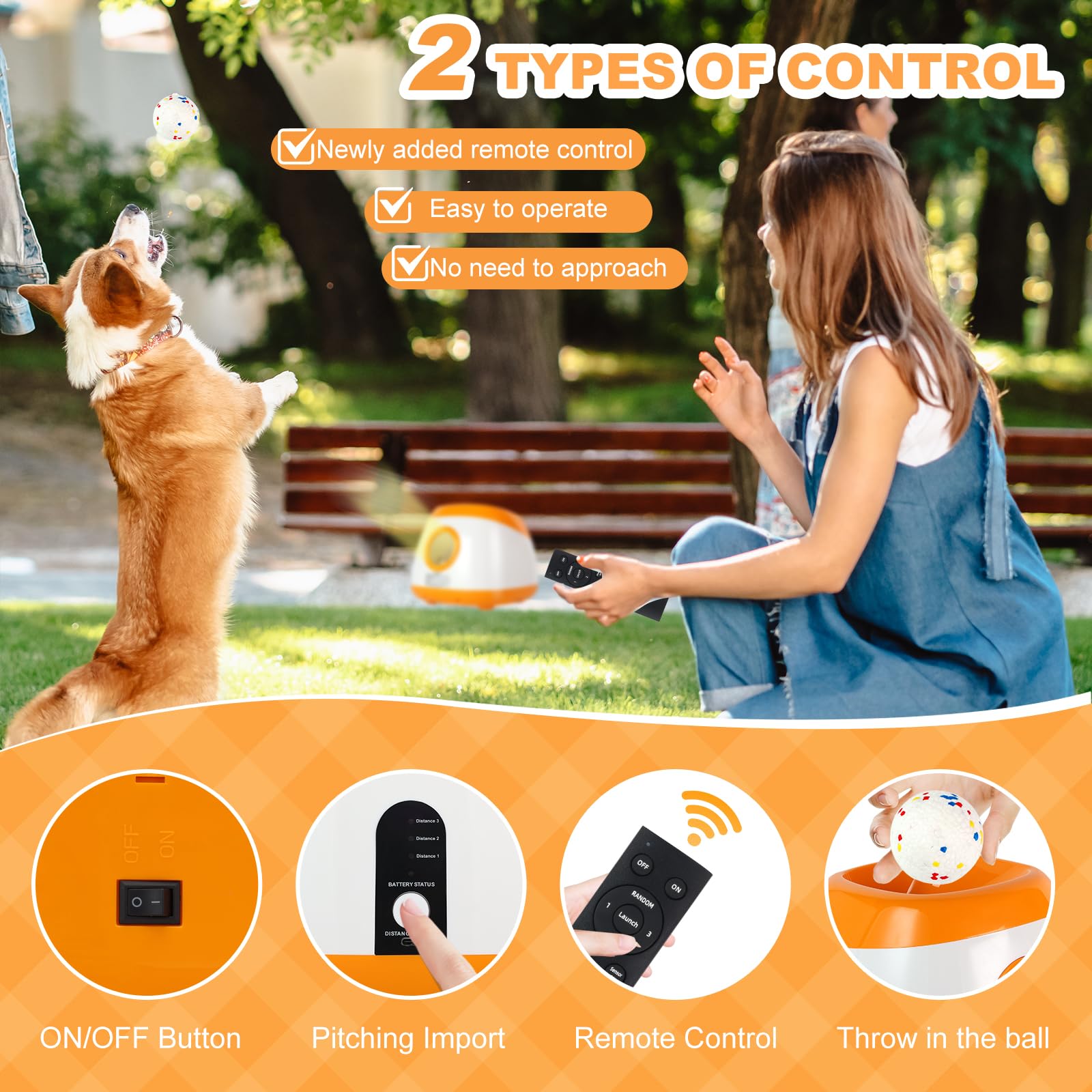 Automatic Ball Launcher For Dogs, Dog Ball Thrower With 40-60-80Ft Distance, Rechargeable Automatic Launcher With 4 Balls (2.5''