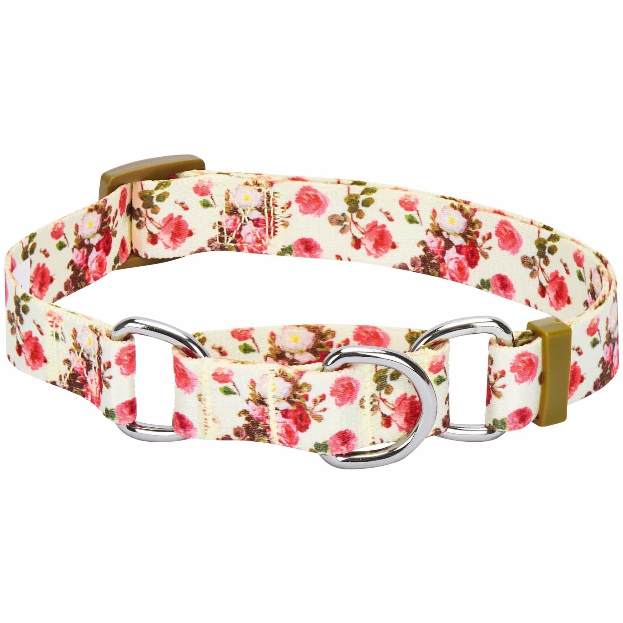 Blueberry Pet Spring Scent Inspired Rose Print Martingale Safety Training Dog Collar, Ivory, Medium, Heavy Duty Adjustable Colla