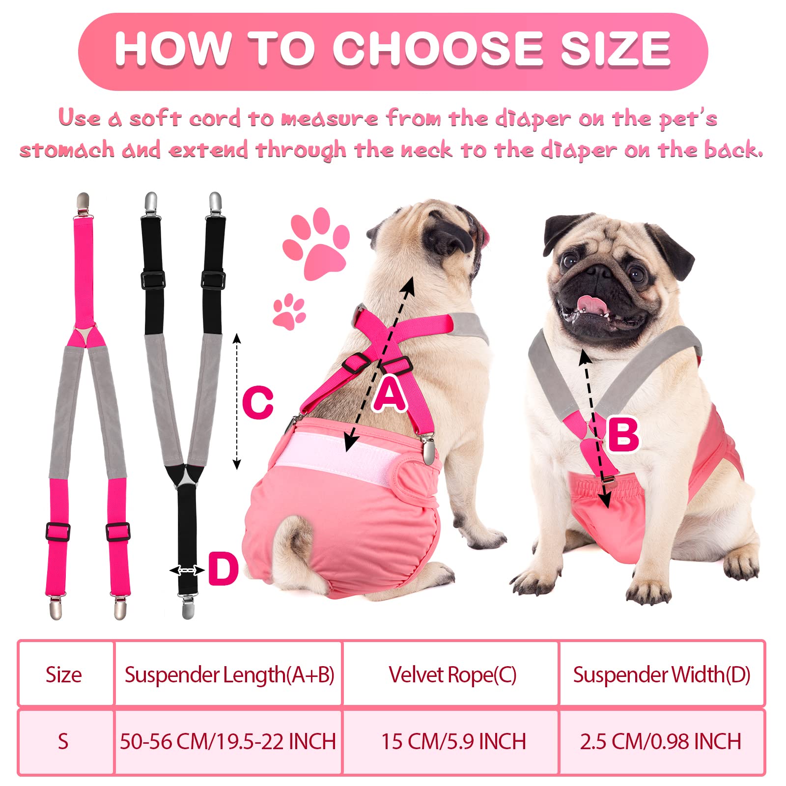 2 Pieces Dog Diaper Suspenders Belly Bands Canine Harness Keep Diaper On Your Dog For Small Medium And Large Dogs (Black, Pink,Small)