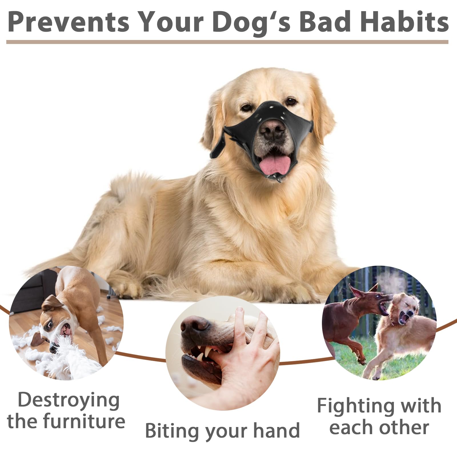 Dog Muzzle Leather, Comfort Secure Anti-Barking Muzzles For Small Medium Large Dogs, Breathable And Adjustable, Allows Drinking And Panting, Used With Collars (Black)