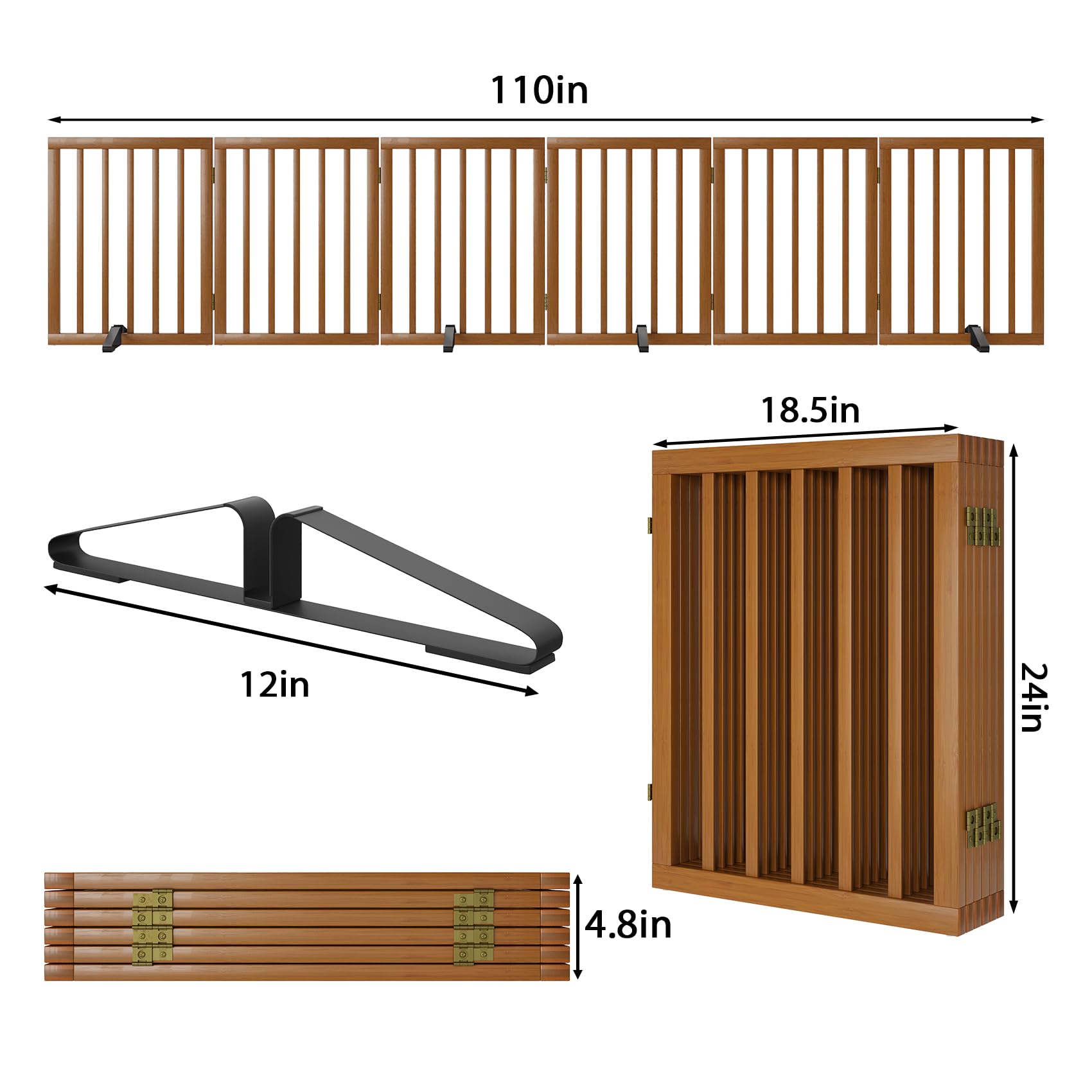 Freestanding Pet Gate Foldable Dog Gate (110 inches Wide) Walnut Bamboo Dog Gates for Stair Doorways House Puppy Fences Indoor (