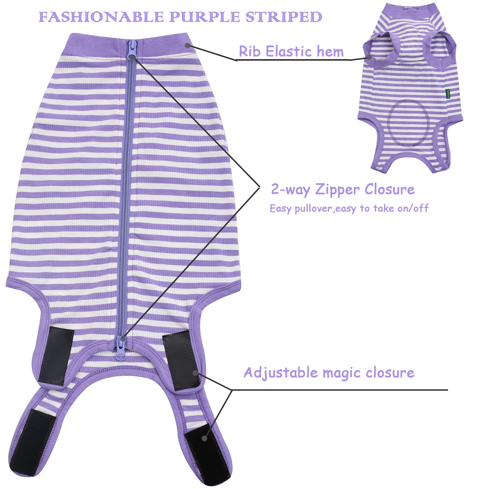 Sychien Dog Recovery Suit Small,Female Spay Male Surgery Recovery Shirt,Soft Combed Cotton Surgical Puppy Suit,S Purple-White St