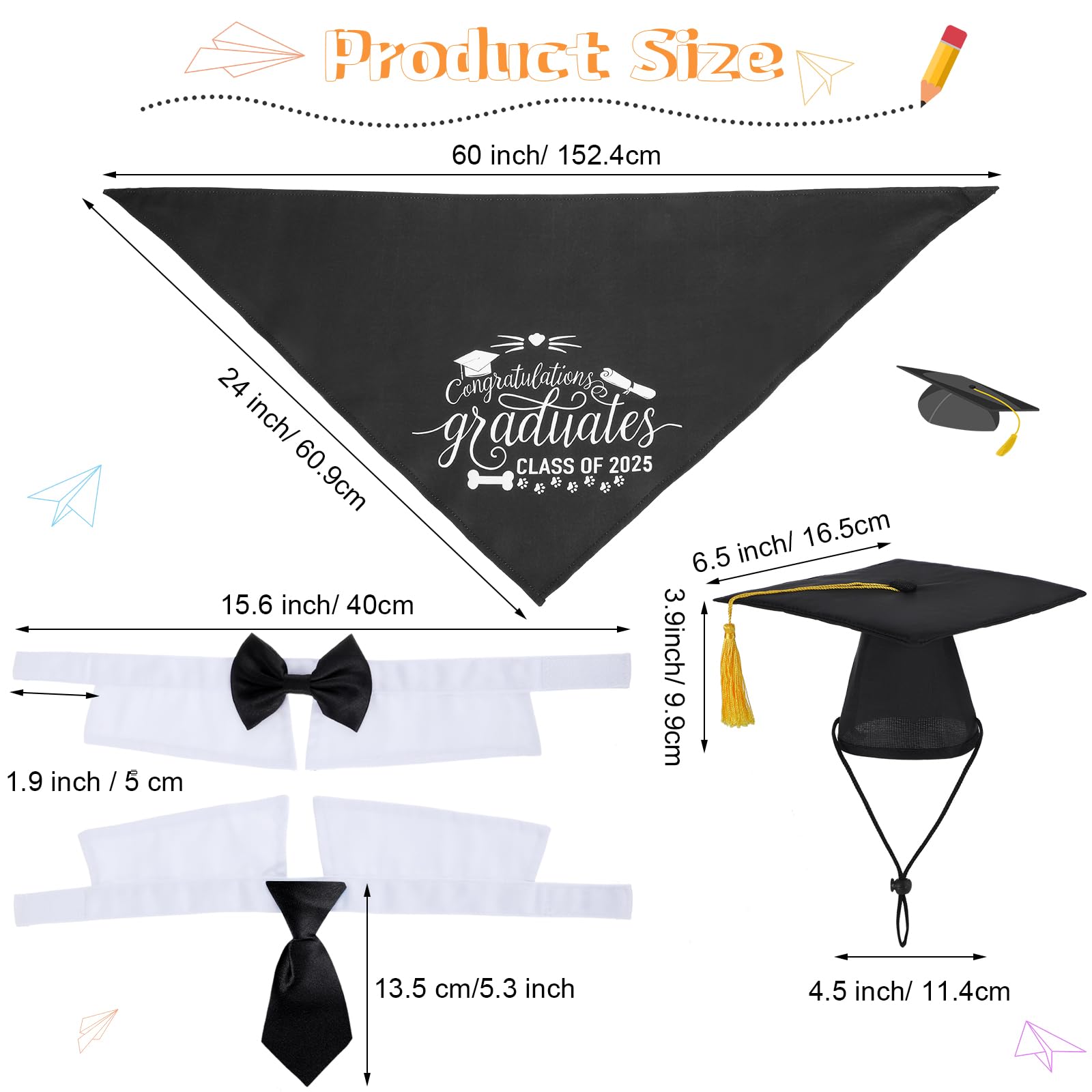 Weewooday 6 Pcs 2025 Pet Dog Graduation Cap Adjustable Pets Dog Cat Bow Tie Dog Graduation Bandana Caps With Yellow Tassel Forma