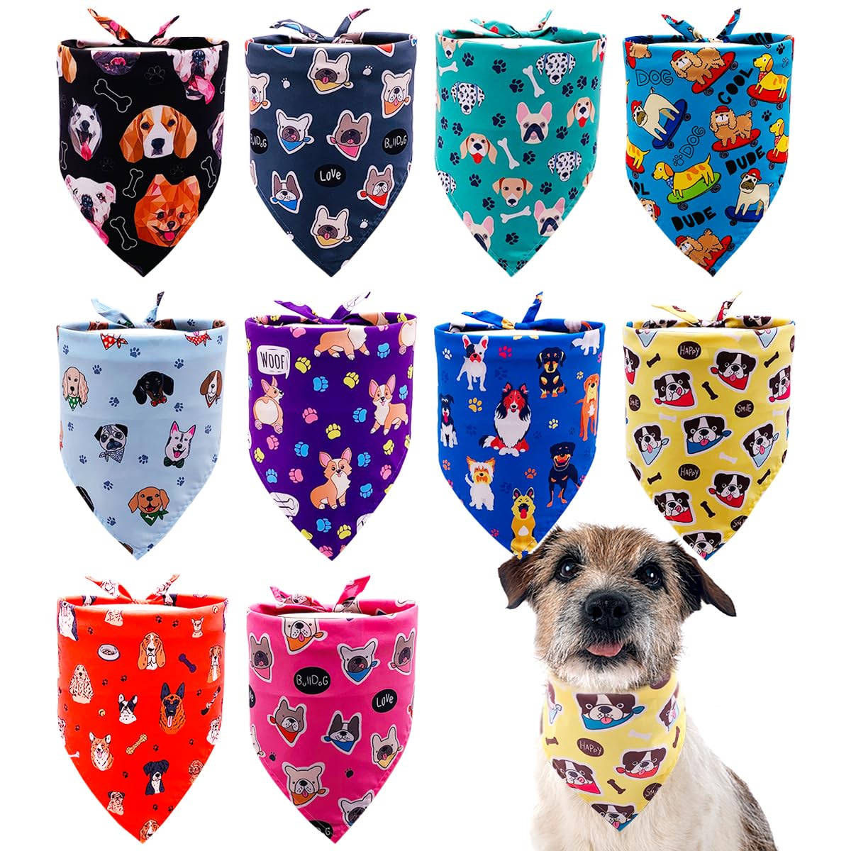 JpGdn 10PCS Dog Bandanas Paw Print for Small Medium Dog Triangle Bibs Head Scarves for Boys and Girls Grooming Accessories Costu