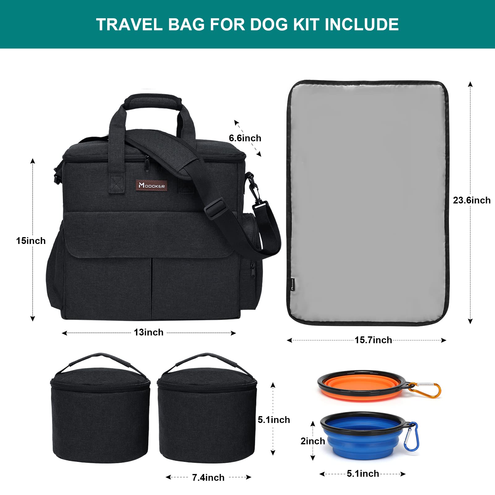 Modoker Dog Travel Bag Dog Travel Kit for a Weekend Away Set Includes Pet Travel Bag Organizer for Accessories, 2 Collapsible Do
