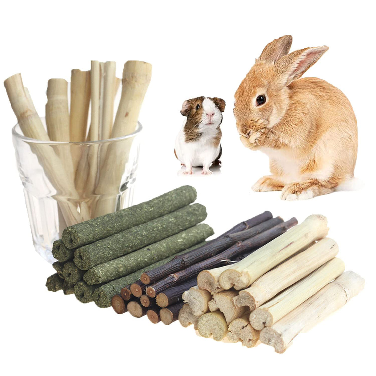 Dbeans Flourithing 300G Guinea Pig & Rabbit Chew Toys With Apple & Timothy Sticks - Prevent Overgrown Teeth With Sweet Bamboo Treats - Ideal Rabbit Treats Included!