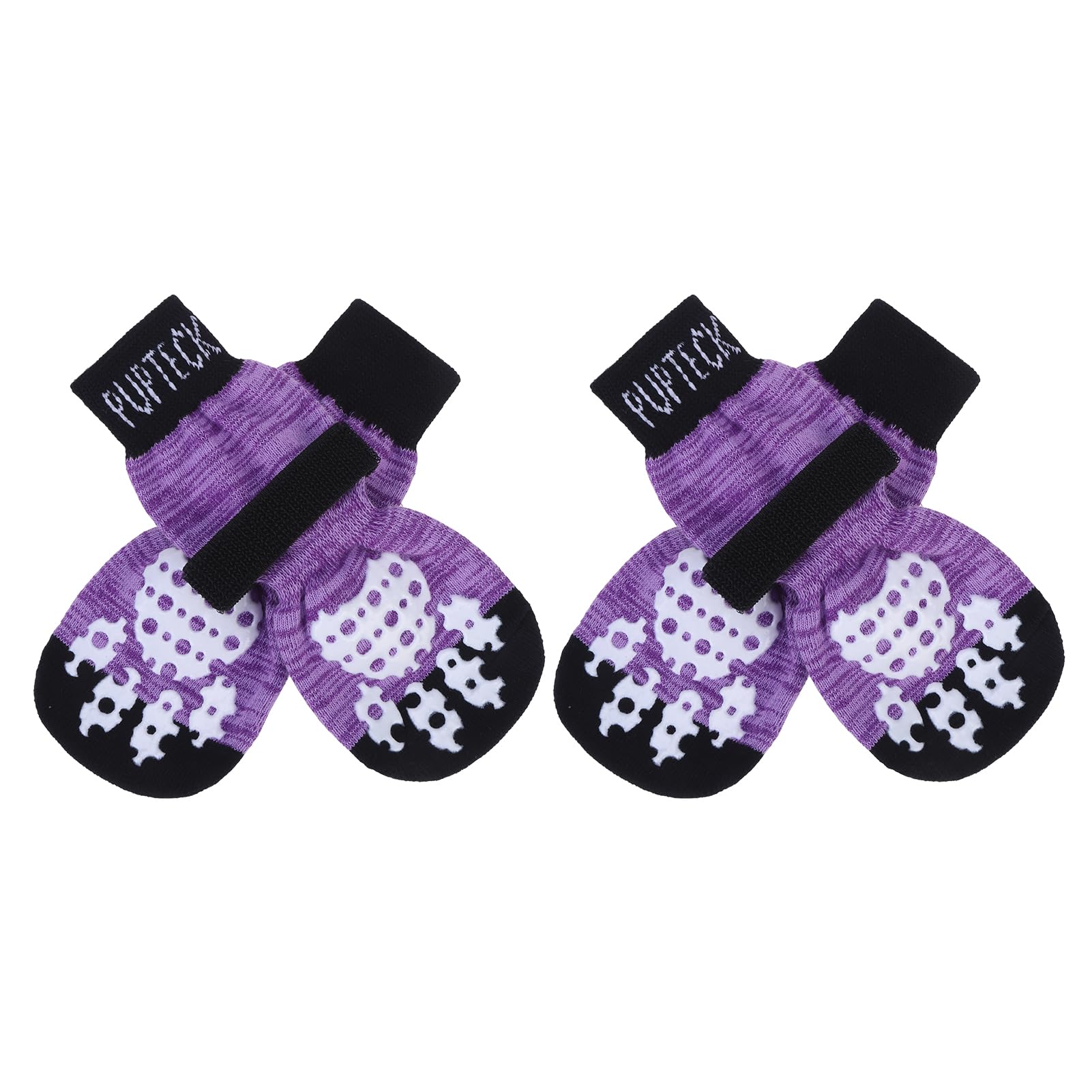 Pupteck Anti-Slip Dog Socks With Double Sides Grips For Small Medium Large Dogs Hardwood Floors Prevents Licking, Dog Shoes For Hot Pavement Traction Control Paw Protector For Senior Dogs, Purple S
