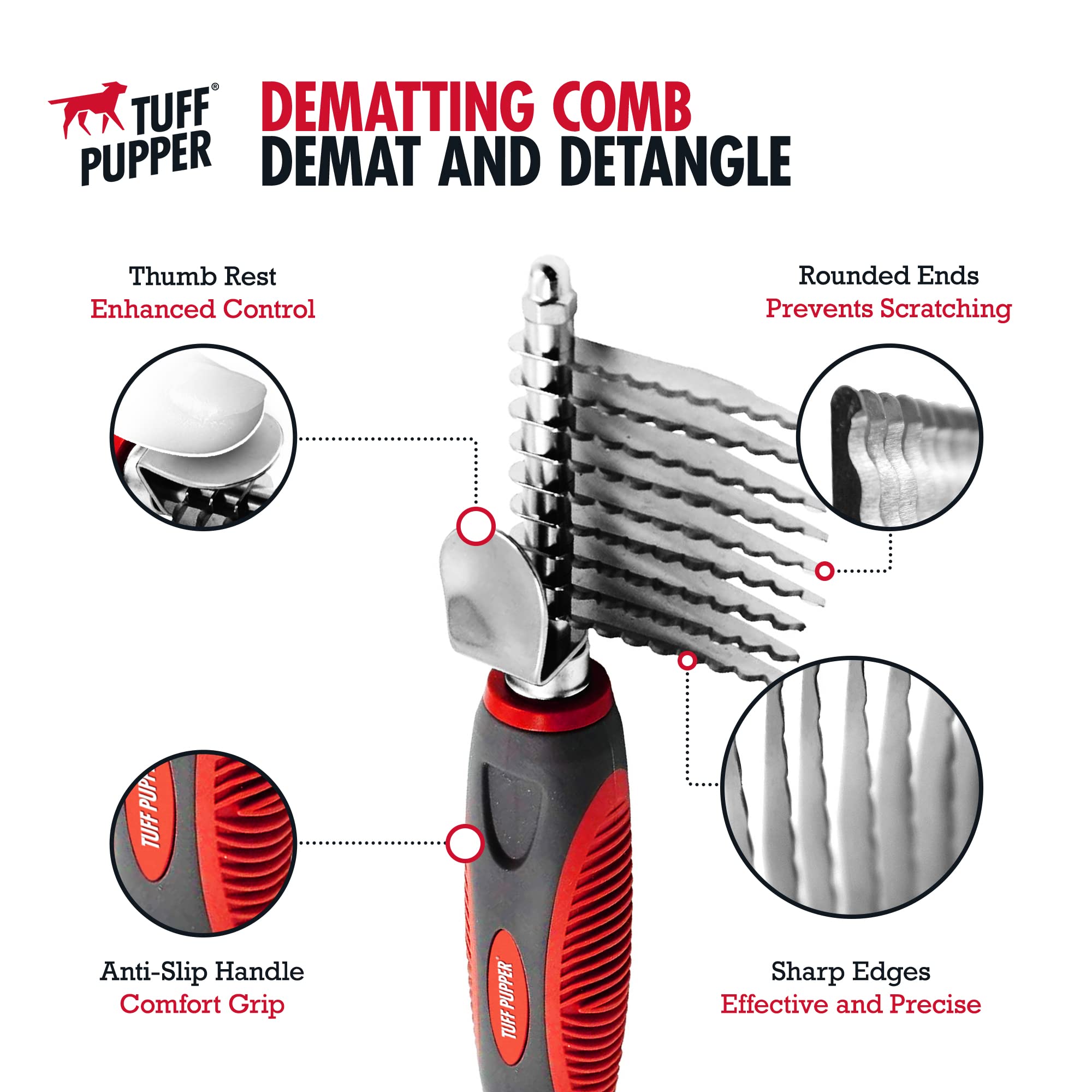 Dematting Comb For Dogs & Cats – Detangling Brush Tool For Dogs Easily & Safely Remove Dead, Matted Or Knotted Hair | Ergonomic, No-Slip Safety Handle Provides Precision Control