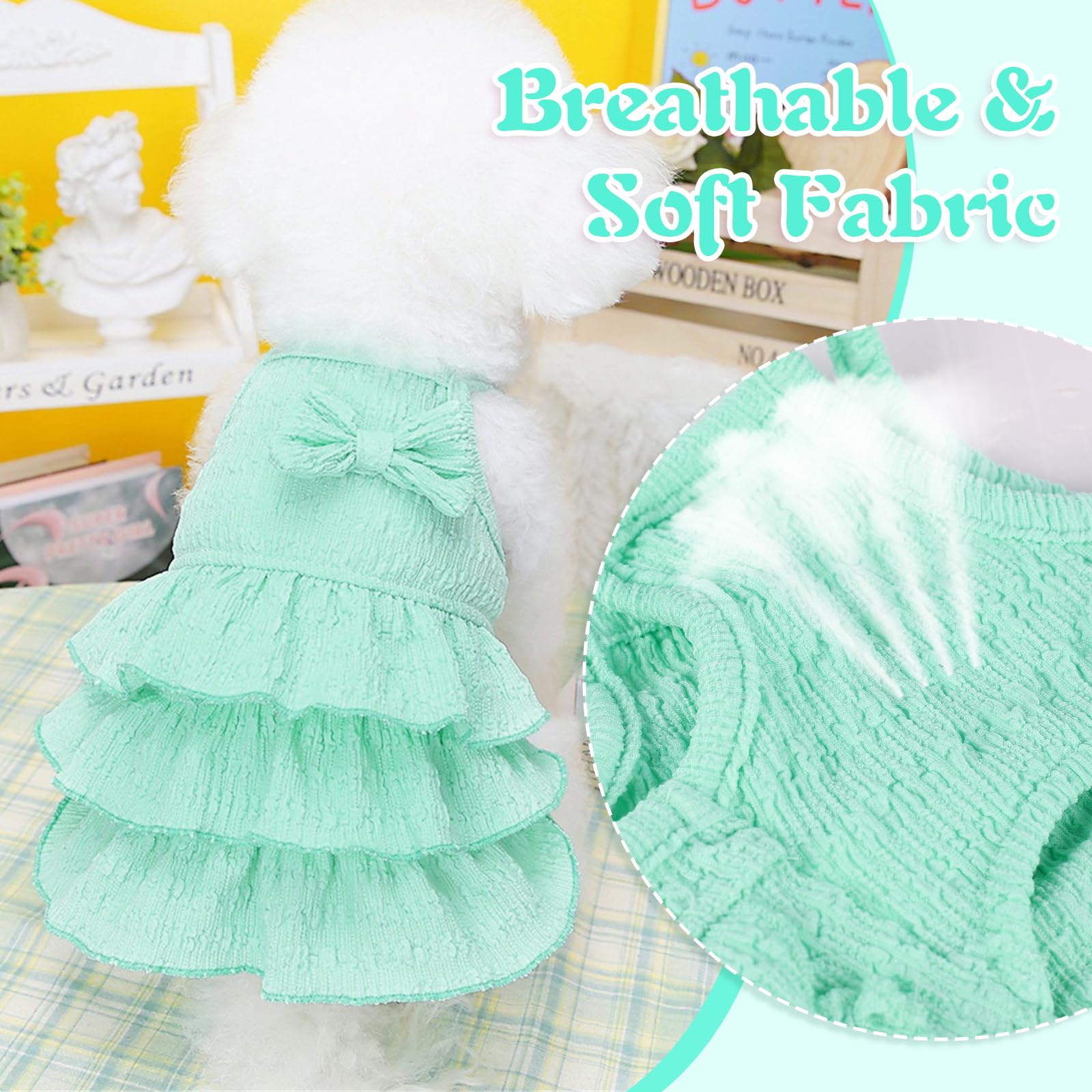 Yaopelky Cat Dress Dog Clothes For Small Medium Dogs Girl Tiered Layer Cake Puppy Dresses With Bow Cute Dog Girls Summer Clothe