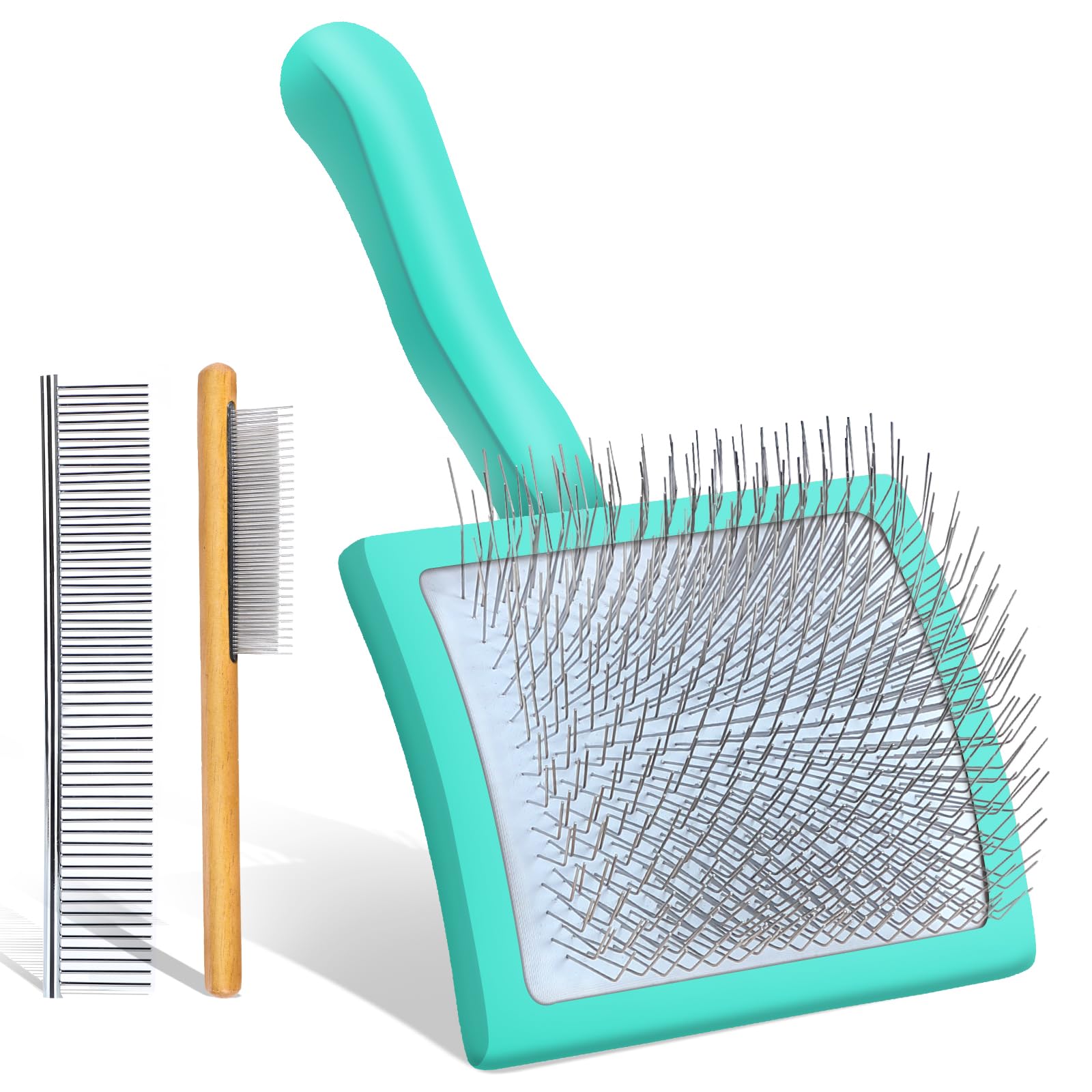 COZYGIFT Large Green Dog Brush for Medium to Long Haired Pets - Slicker Brush Removes Loose Hair, Tangles and Knots, Best Groomi