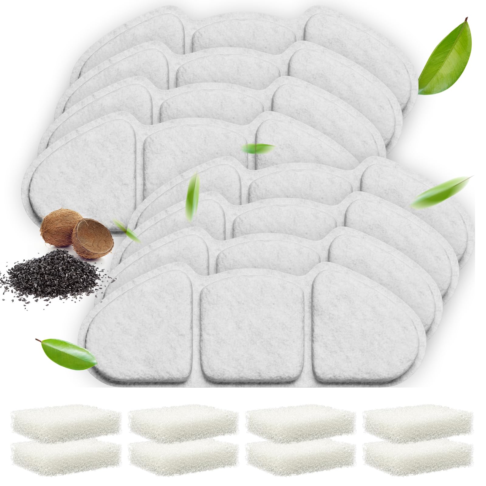 Veehoo 8 Pack Replacement Filters & 8 Pack Pre-Filter Sponges Set For 135Oz 304 Stainless Steel Cat Water Fountain, 4 Months Set