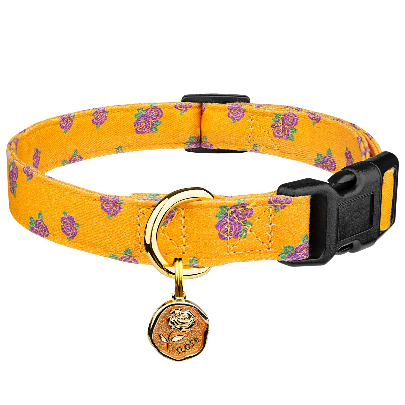 Cotton Handmade Dog Collar Cute And Distinctive Patterns Yellow Rose With Pendant For Girl Boy Dogs Collars S
