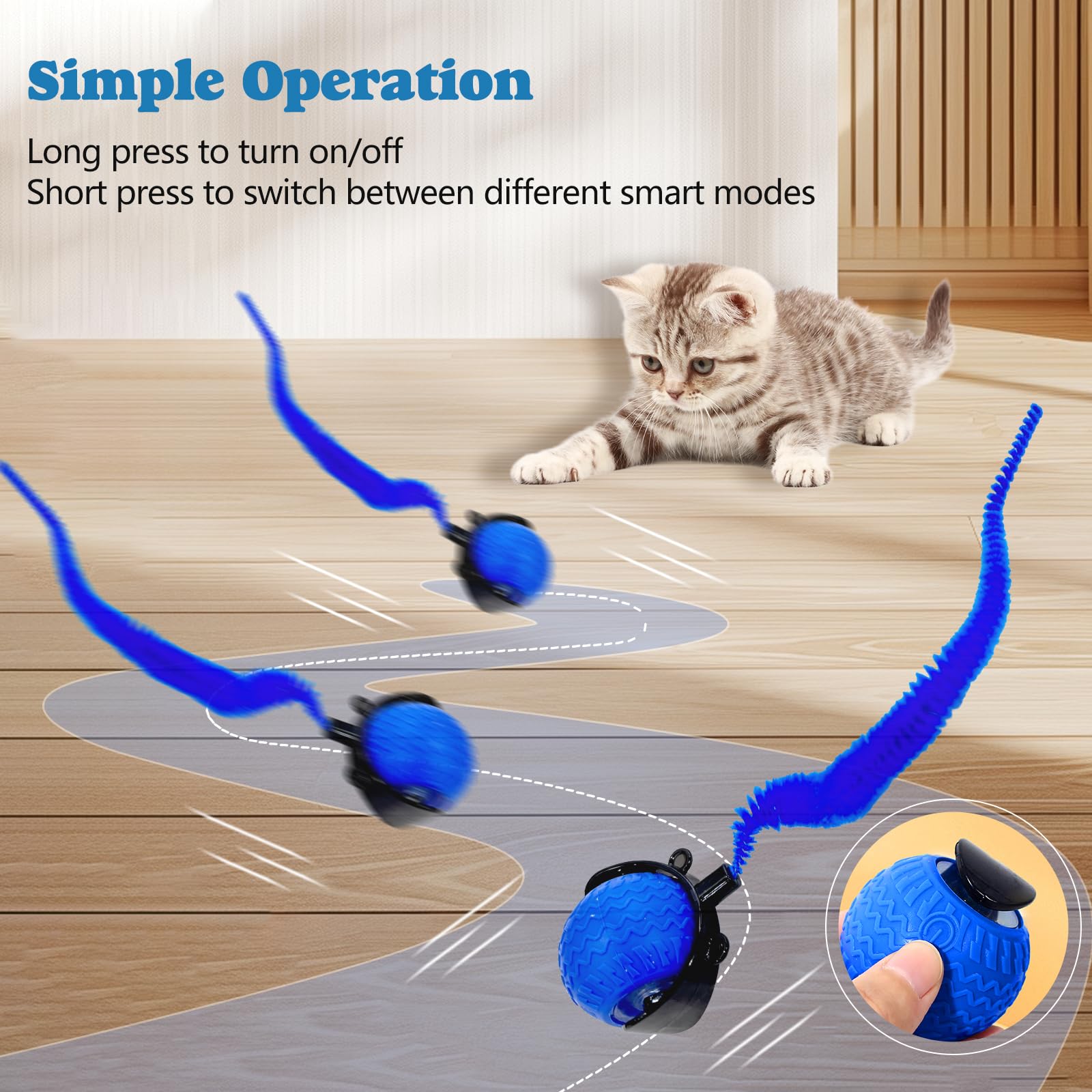 Merneuo Interactive Cat Ball Toy, Upgraded Automatic Rolling Cat Ball With Tail 2.0 And Type C Cord, Touch Activated Moving Toy