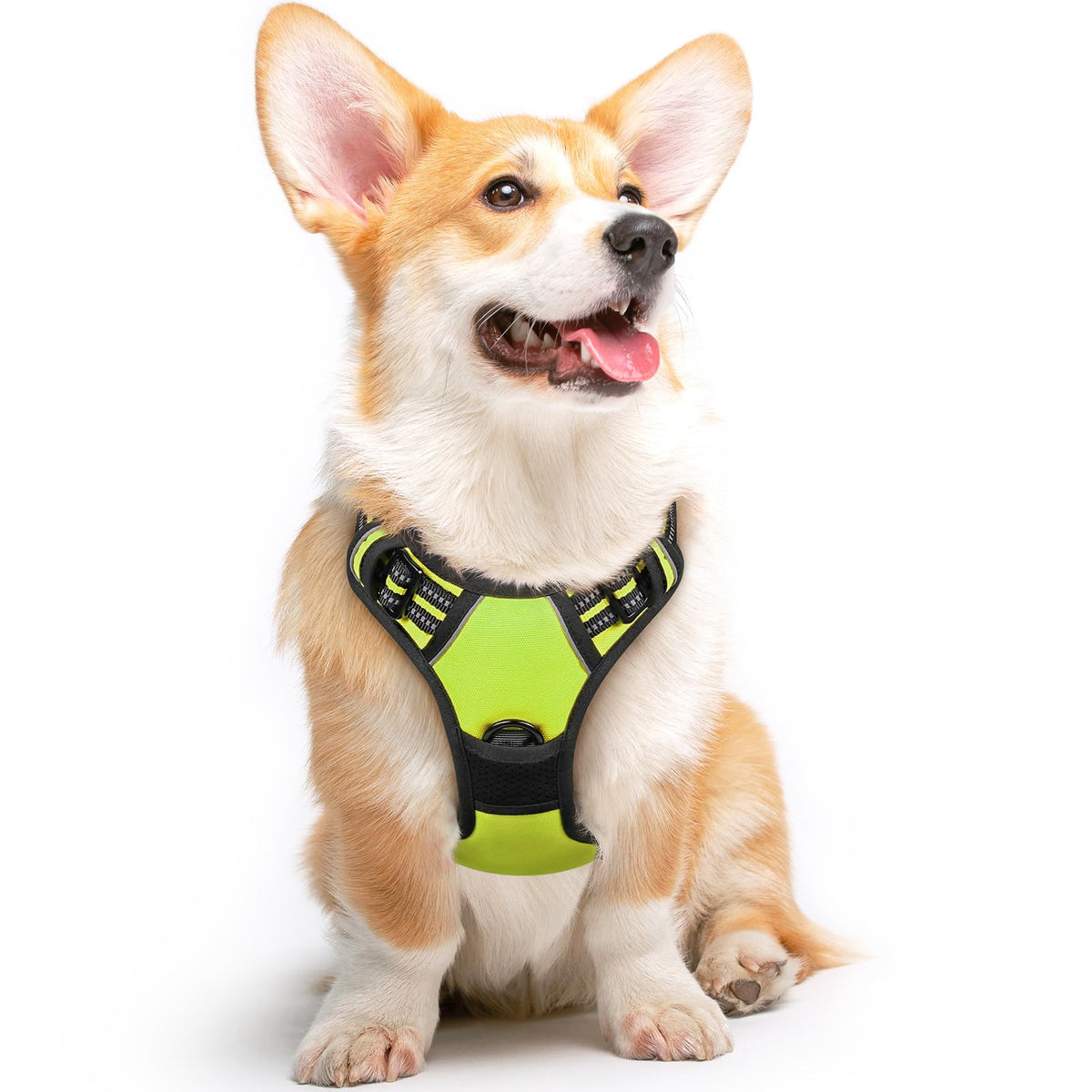 Eagloo Dog Harness Medium Sized Dog, No Pull Service Vest With Reflective Strips And Control Handle, Adjustable And Comfortable For Easy Walking, No Choke Pet Harness With 2 Metal Rings, Green, M