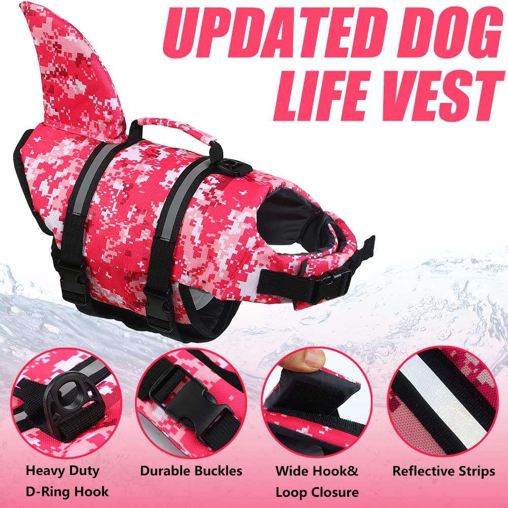 Emust Dog Life Jacket, Ripstop Dog Lifesaver Vests With Rescue Handle For Small Medium And Large Dogs, Pet Safety Swimsuit Preserver For Swimming Pool Beach Boating (Xs,Pink Camouflage)