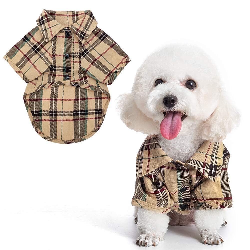 Pupteck Plaid Dog Shirt, Cute Puppy Cat Polo T-Shirt, Soft Pet Clothes Boy Girl Outfit For Small Medium Dogs, Costume S