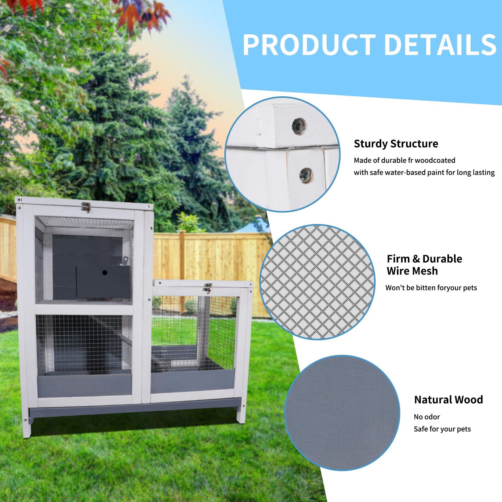 2-Story Guinea Pig Cages Wooden Indoor Rabbit Hutch Hamster Cage With Openable Roofs, Removable Tray And Wide Ramp, Small Animal