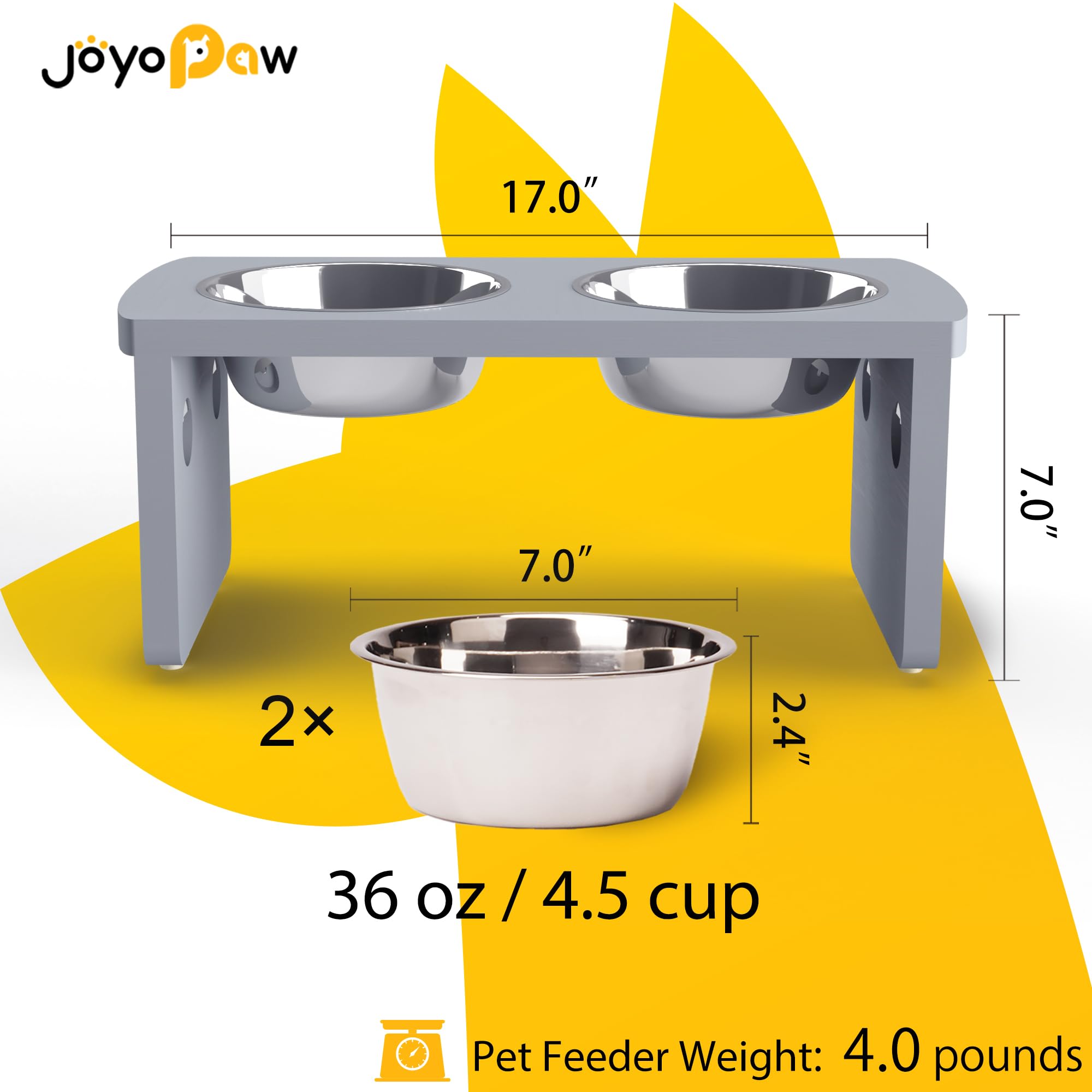 Elevated Dog Bowls, Bamboo Raised Dog Bowl For Medium Dogs, With 2 Stainless Steel Bowls (7' Tall-30 Oz Bowl)