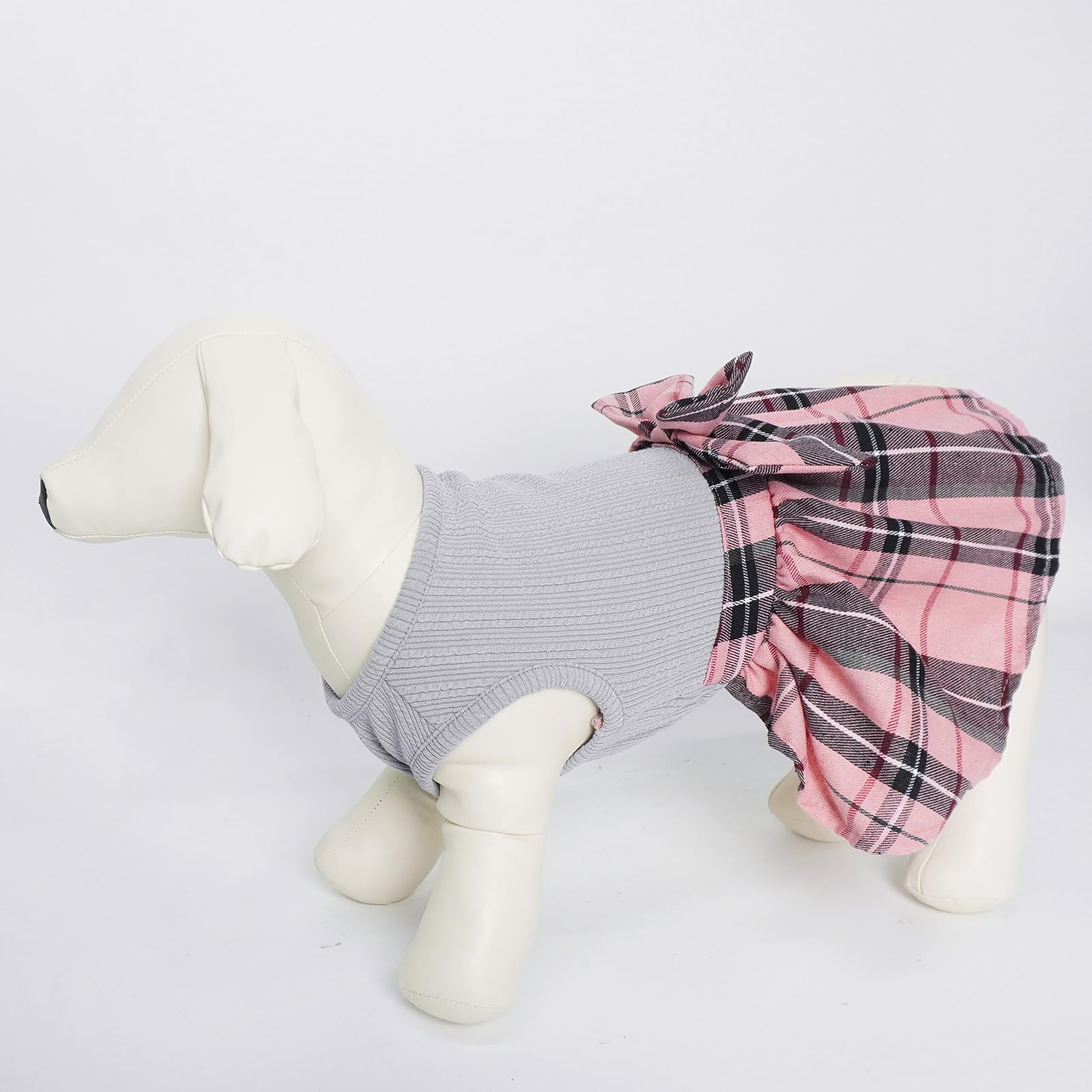 Pupteck Classic Plaid Dog Dress Pet Apparel With Cute Bowtie Puppy Clothes Outfit,Grey,S
