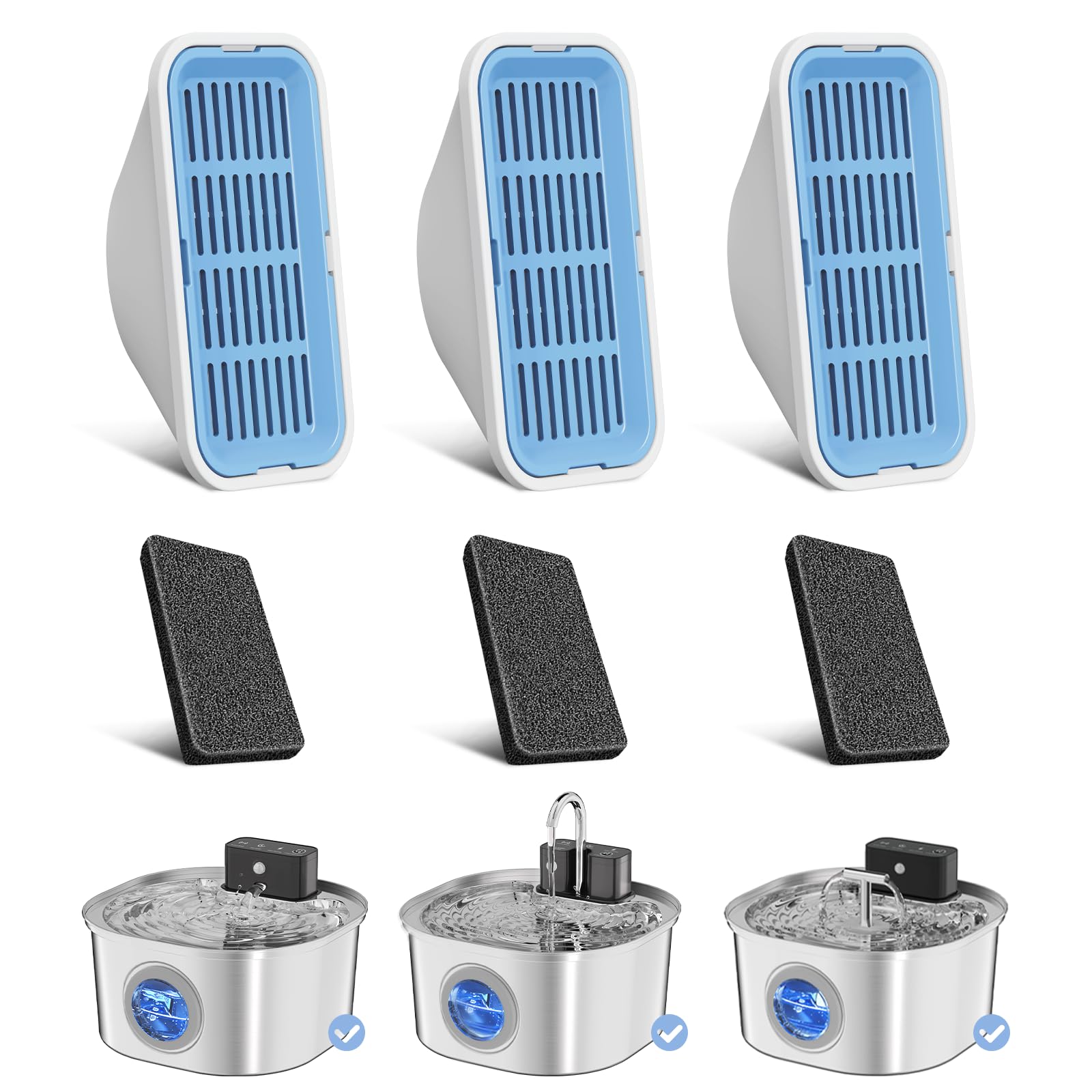Replacement Cat Water Fountain Filters, 3 Filters And 3 Pre-Filter Sponges For 108Oz/3.2L Stainless Steel Pet Water Fountain 309