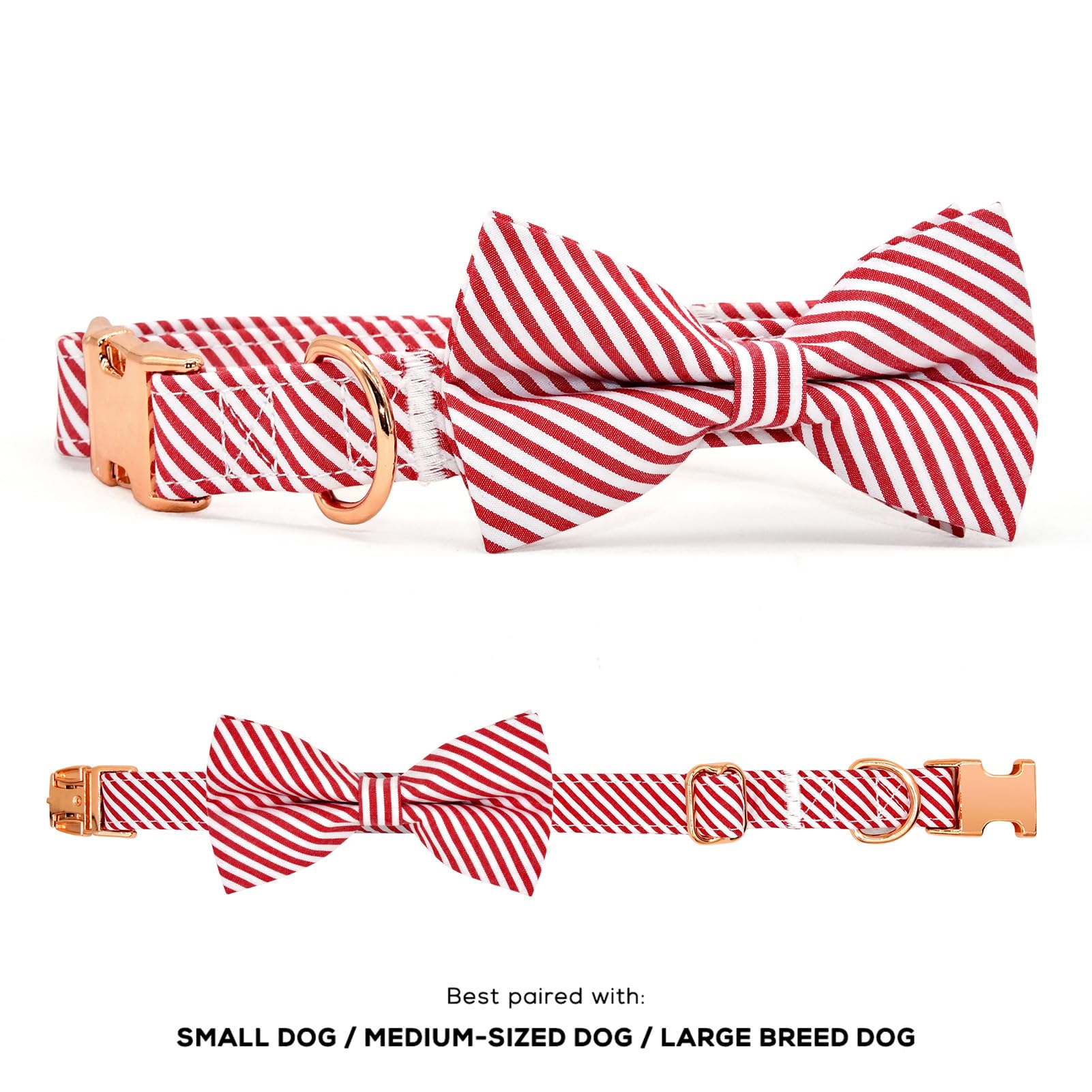 Classical Red Stripe Dog Bow Tie Dog Collar Accessory, Detachable Bowtie, Adjustable Collar For Small Medium Large Dogs