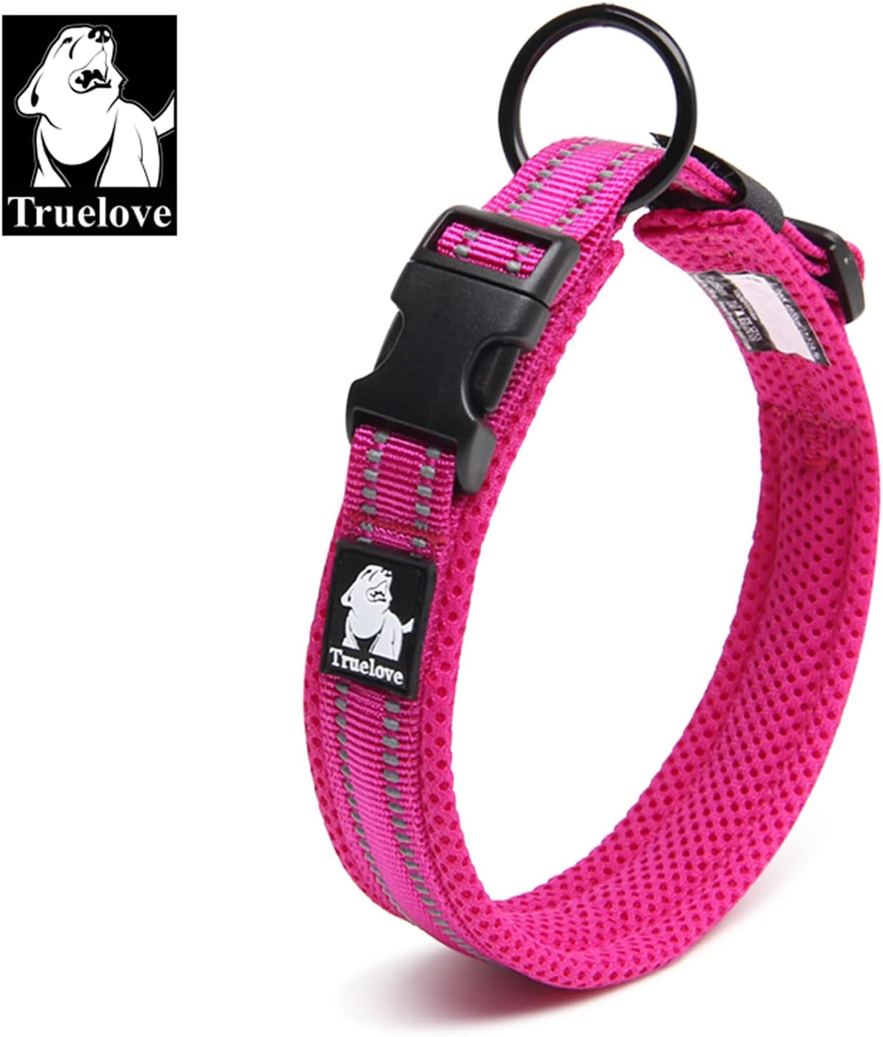 Truelove Dog Collar Reflective Premium Duraflex Buckle,High Grade Nylon Webbing No Choke Basic Collars Tlc5011(Fushcia,2Xl)