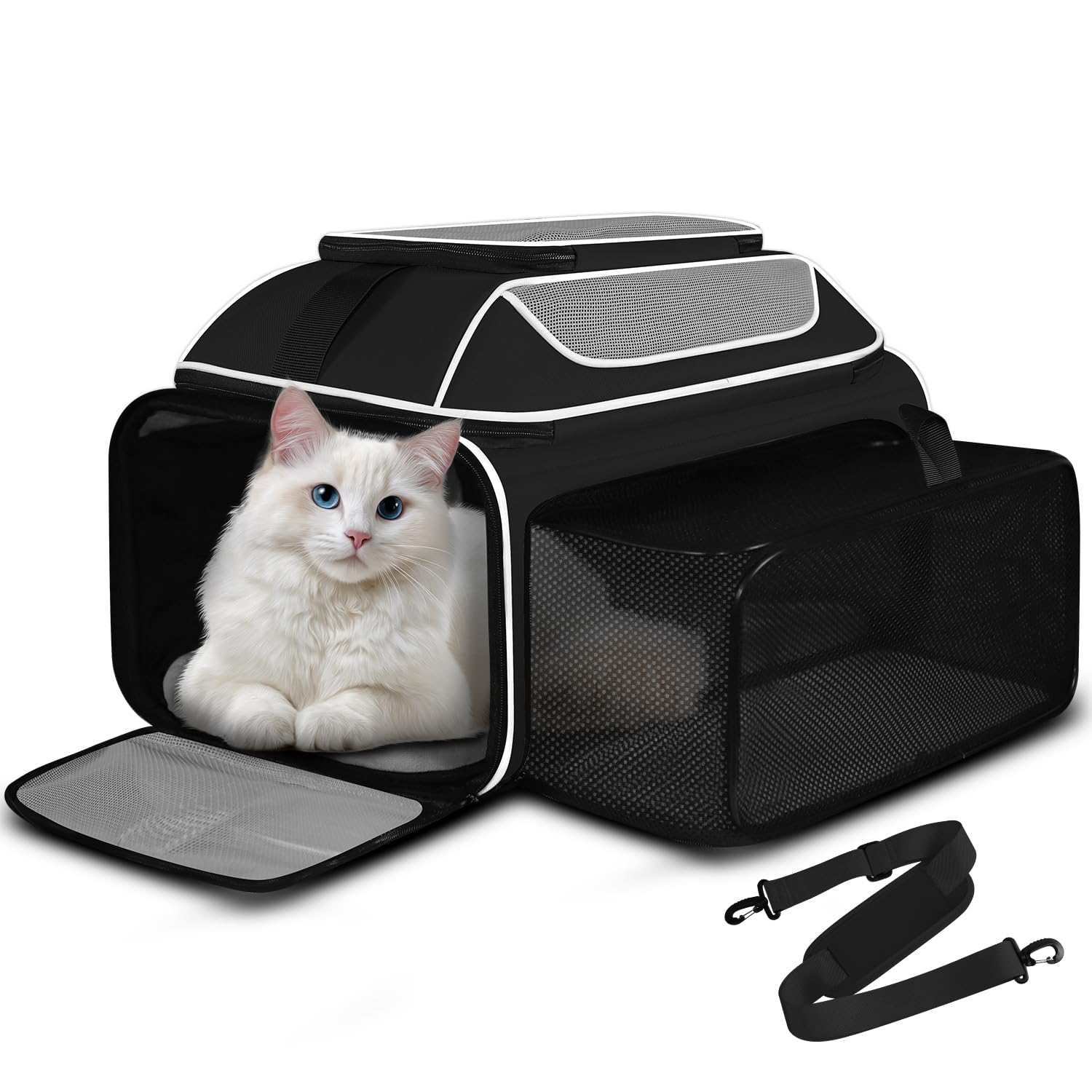 Petskd Top and Side Expandable Pet Carrier 19x13x9 Inches Southwest Allegiant Airlines Approved, Soft-Sided Carrier for Small Do