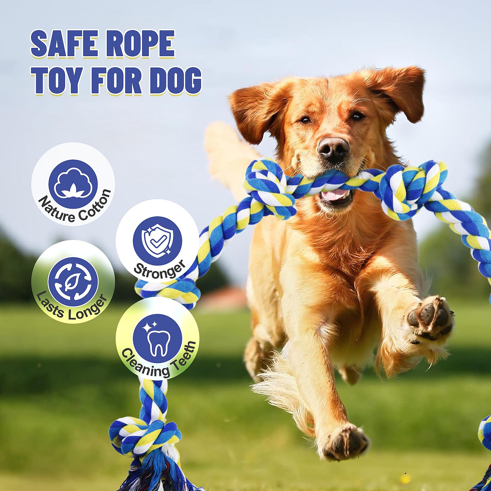 Gasapet Giant Dog Rope Toys For Large Dogs - 42In 6-Knots Indestructible Dog Toy Rope For Aggressive Chewers, Heavy Duty Dog Che