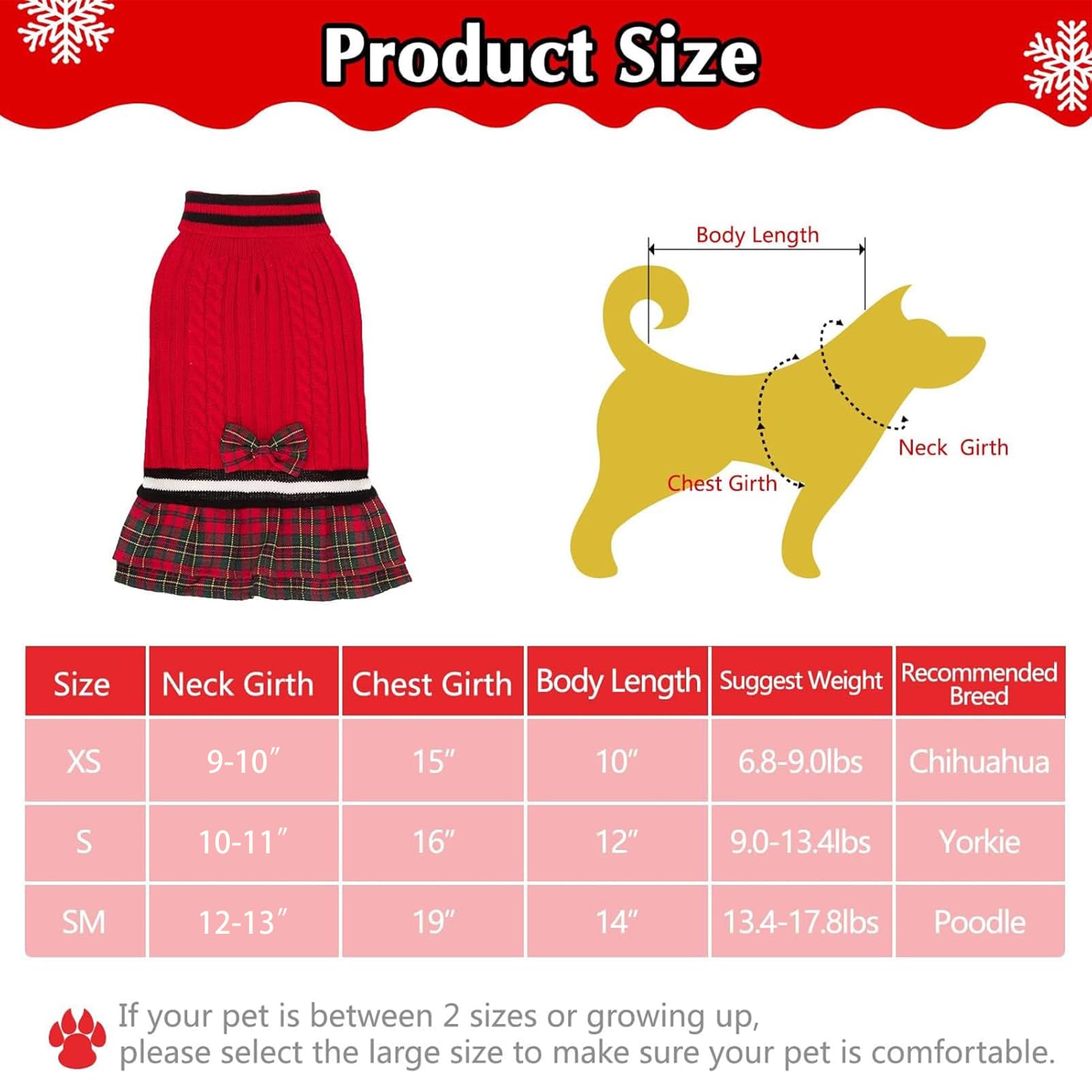 Pawchie Dog Sweater Dress With Bowtie - Dog Turtleneck Pullover Knitwear For Small Dogs Girls Cold Weather Sweater With Leash Hole, Suitable For Small Medium Dogs Puppies