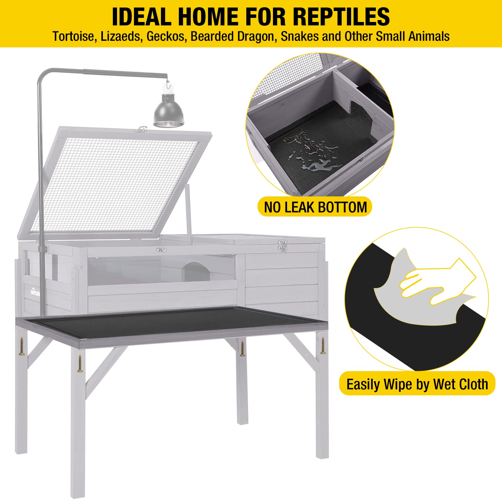 Aivituvin Tortoise Habitat Turtle Enclosure, Wooden Tortoise House Reptile Cage For Small Animals Indoor-Outdoor, Adjustable Lam