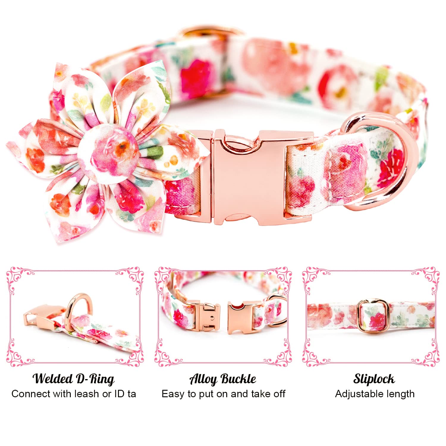 Tunkoo Dog Collar Elegant Floral Bow Tie Unique Style Super Soft Comfy Adjustable Cotton Collar With Premium Metal Buckle, For Puppy And Cat Small Medium Large Pet Supplies(Gouache,Flower, S)