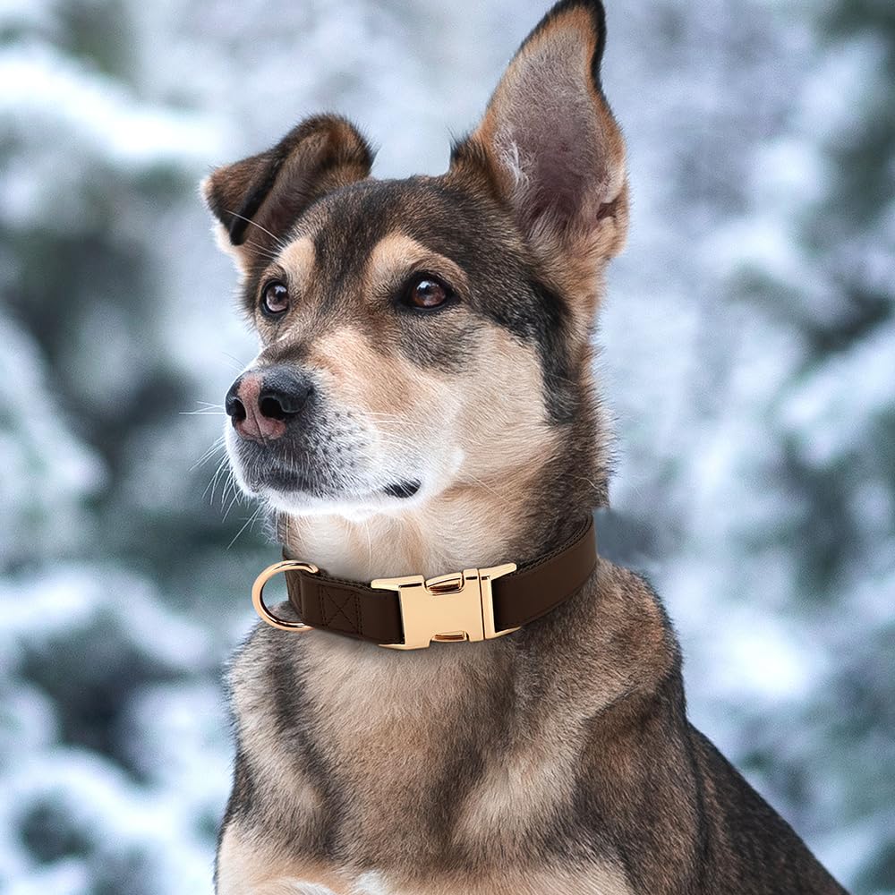Pet Artist Charming Nylon Dog Collar With Leather Soft Comfy Elegant Nylon Collars For Dogs Small Medium Large 4 Bright Solid Color For Choosing Blue Red Brown Grey(Brown,Neck Fit 16-27'')