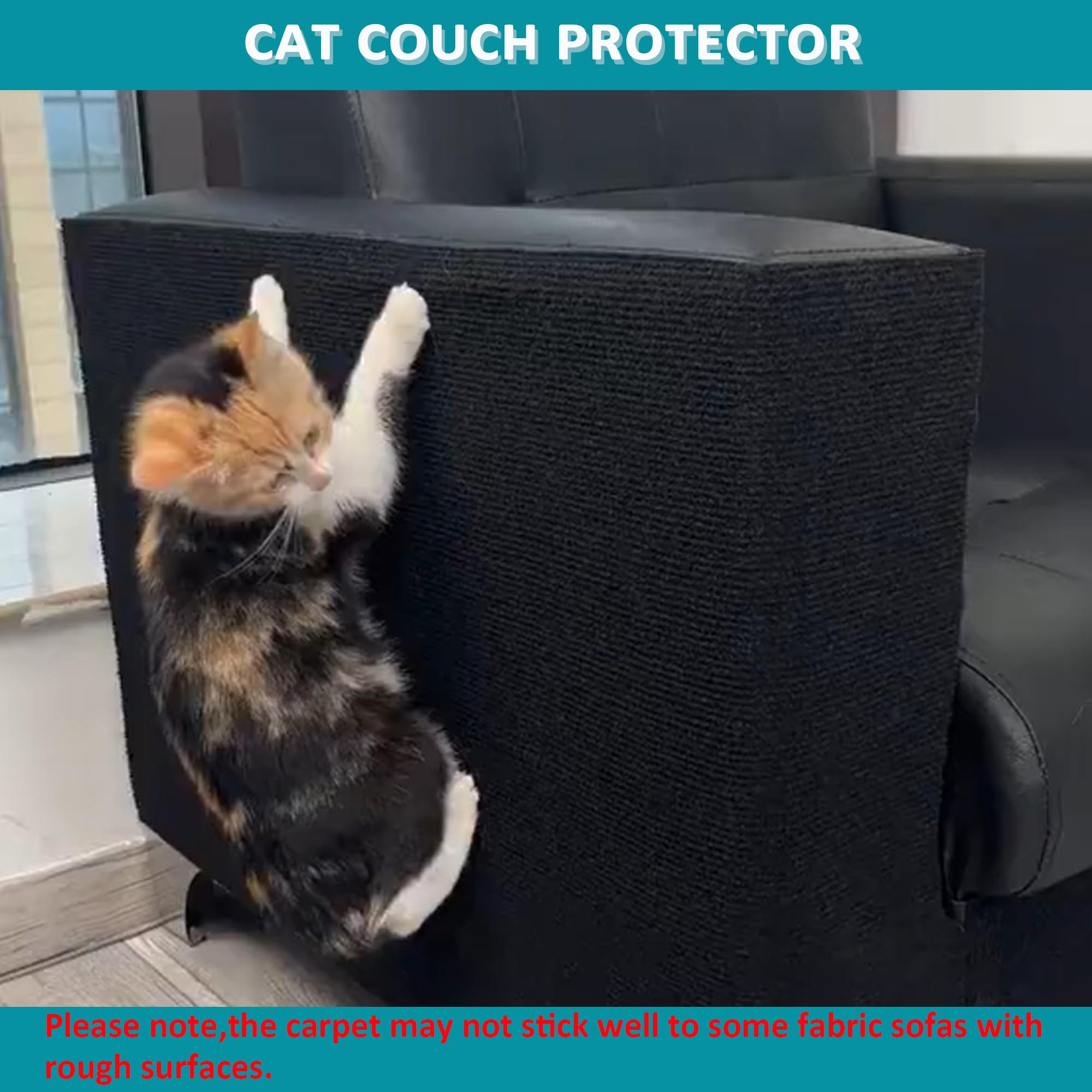 Cat Couch Protector,78.7'X15.8'Trimmable Self-Adhesive Cat Scratching Mat For Wall Scratcher(Black)