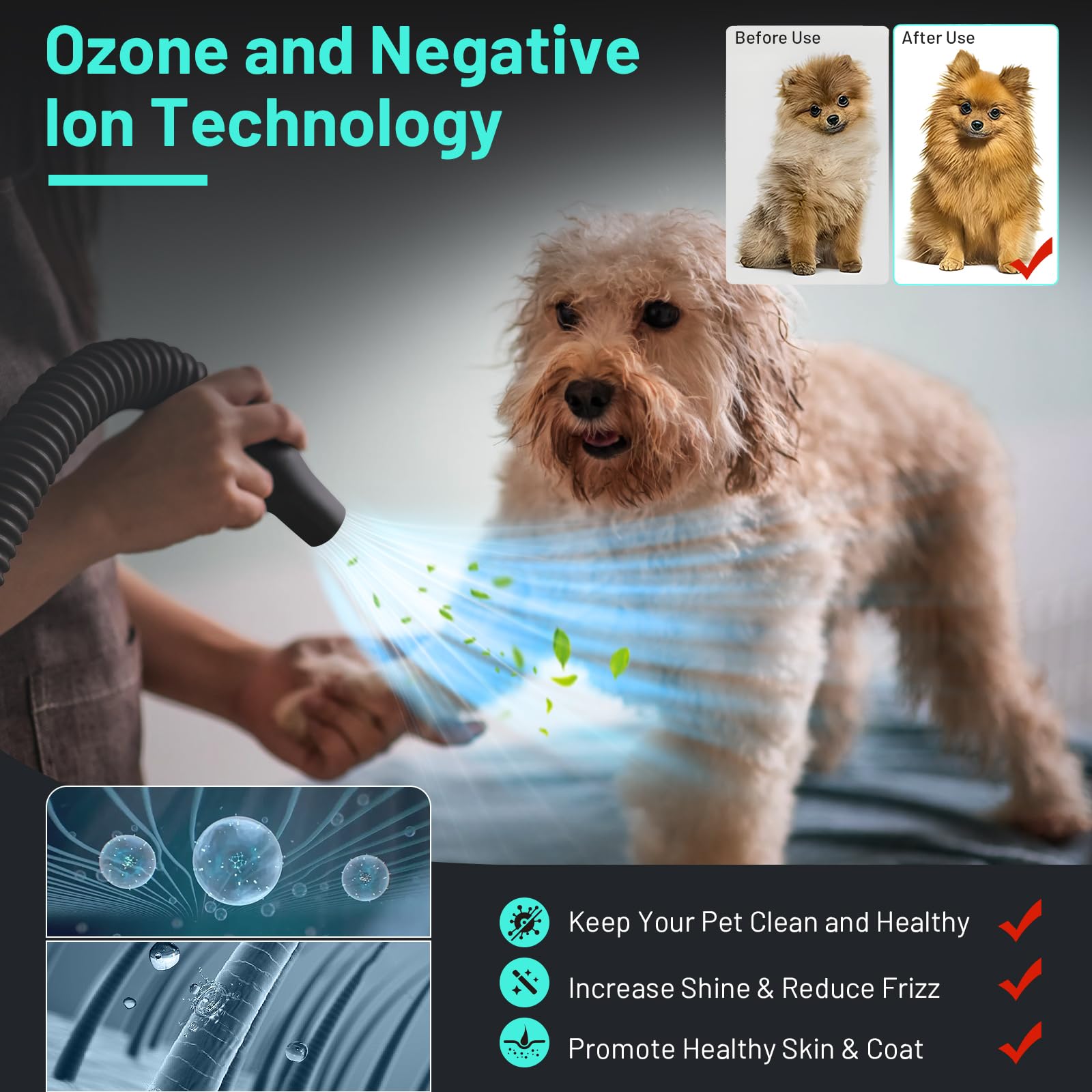 Dog Dryer High Velocity Dog Hair Dryer With 4 Nozzles 5.2Hp/3800W (Professional Super Cyclone), Stepless Adjustable Speed Temper