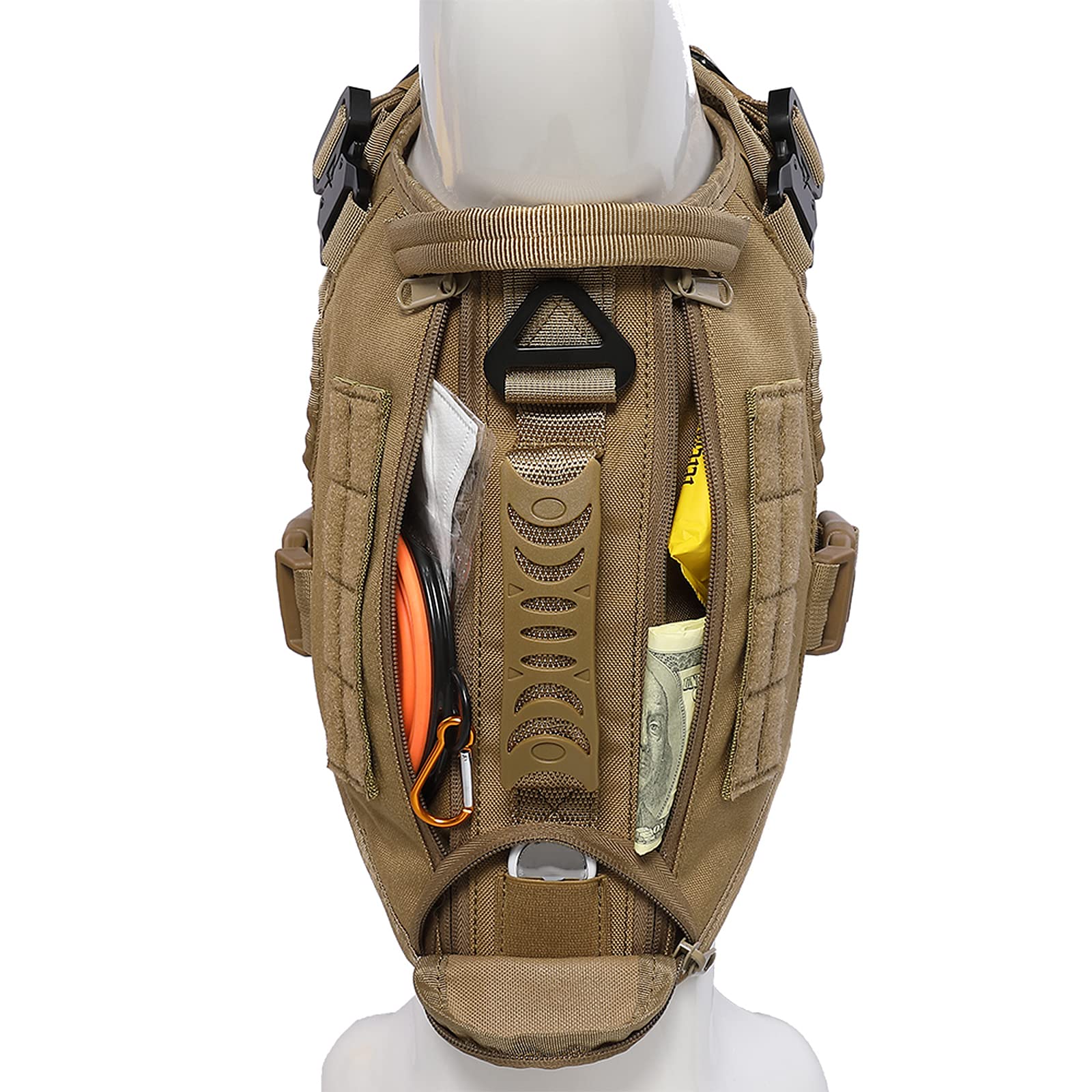 Tactical Dog Harness For Medium And Large Dogs No Pull Adjustable Dog Vest For Training Hunting Walking Military Dog Harness With Handle Service Dog Vest With Molle & Loop Panels Khaki,L(Vest Only)