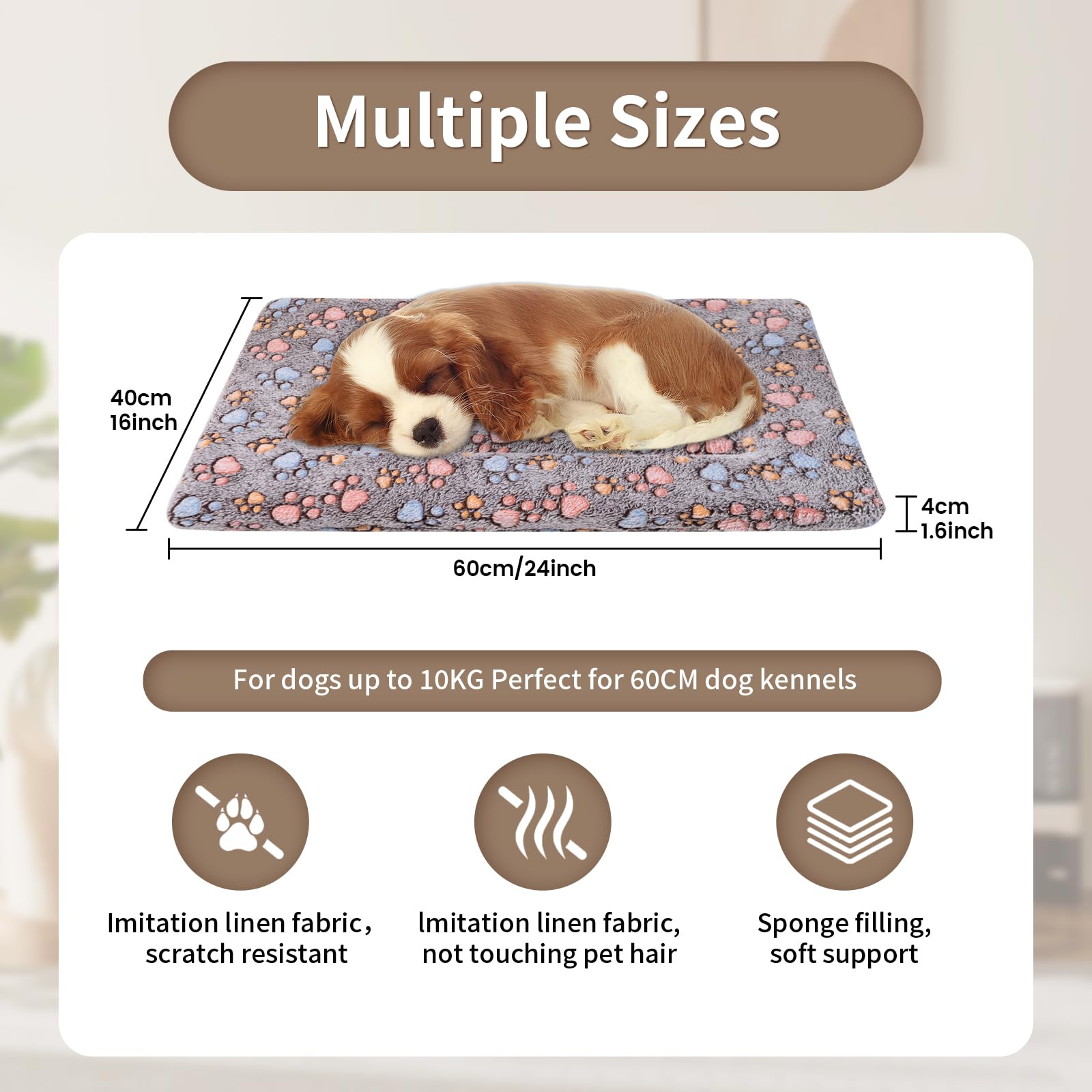 Dekeyoo Dog Crate Mats Bed For Small Dogs, 24X16 Inch Short Plush Pet Mat, 1.6-Inch Thick Thin Kennel Pad, Machine Washable Idea