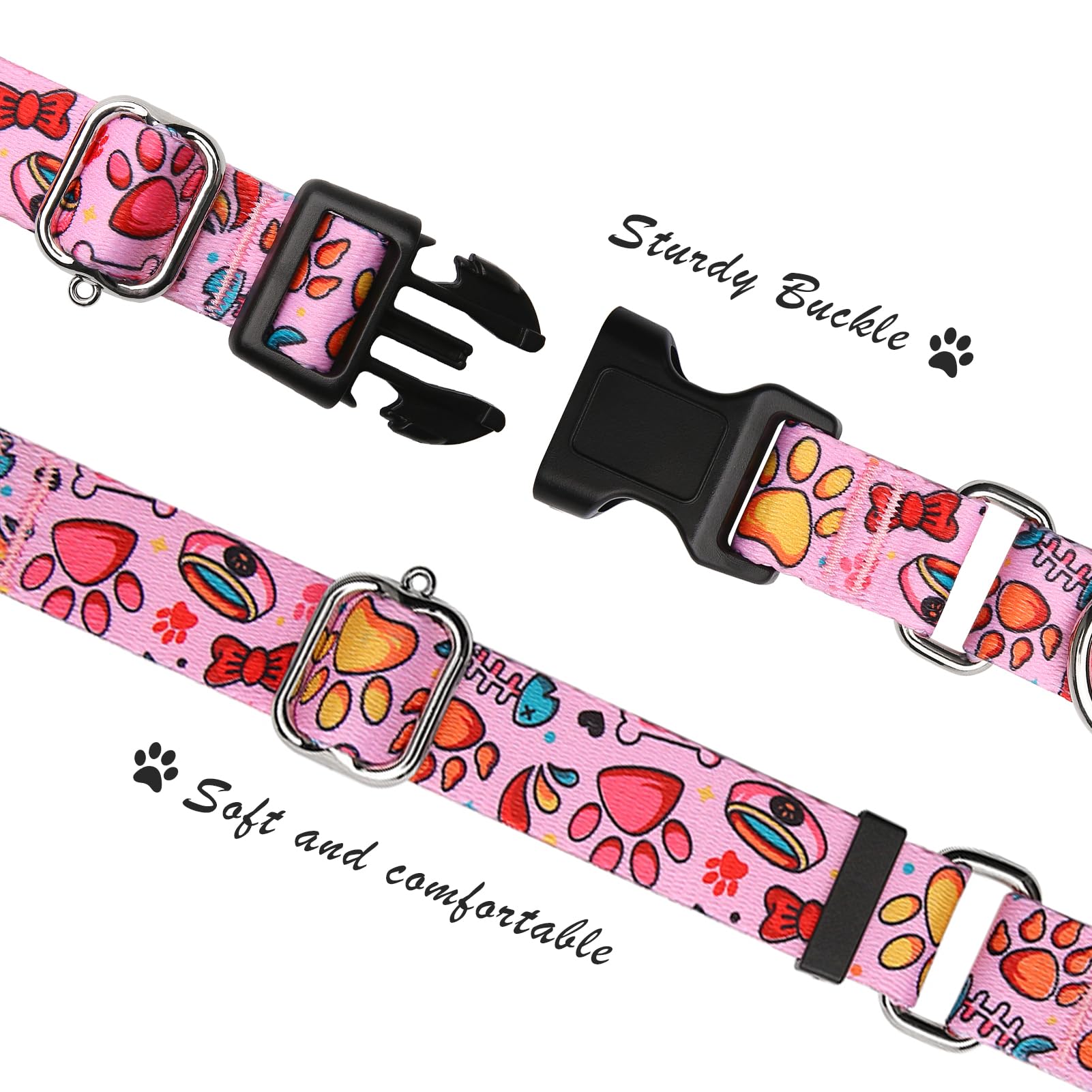 Hikiko Martingale Collar For Dogs Cute Girl Pink Dog Collars With Anti Pulling Dog Collar For Small Medium Large Dog(Pink Bowl,S