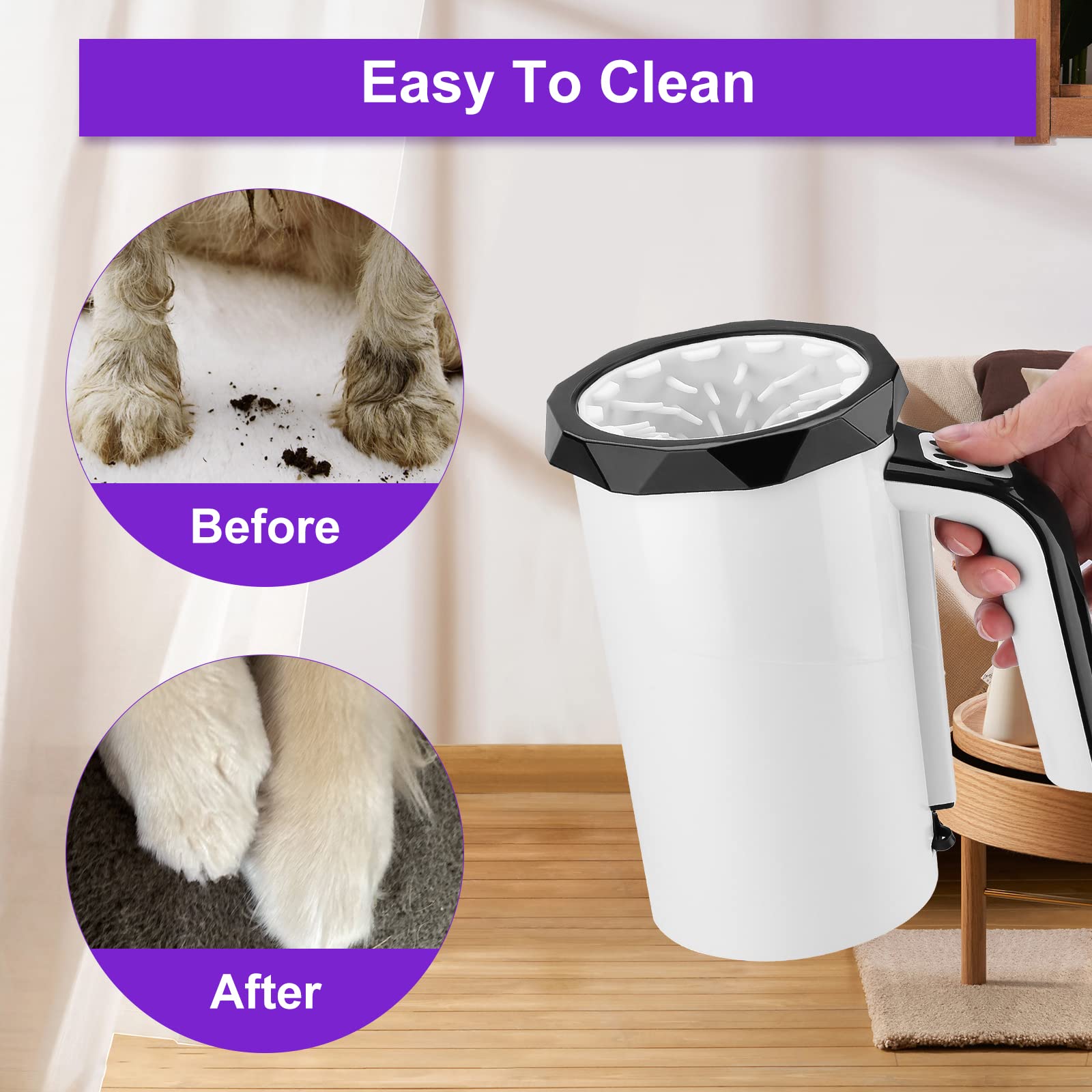 MYPIN Rechargeable Automatic Dog Paw Cleaner, Black - Portable Pet Paw Washer Cup with Soft Silicone Brush, 7.4V High Power, Sui