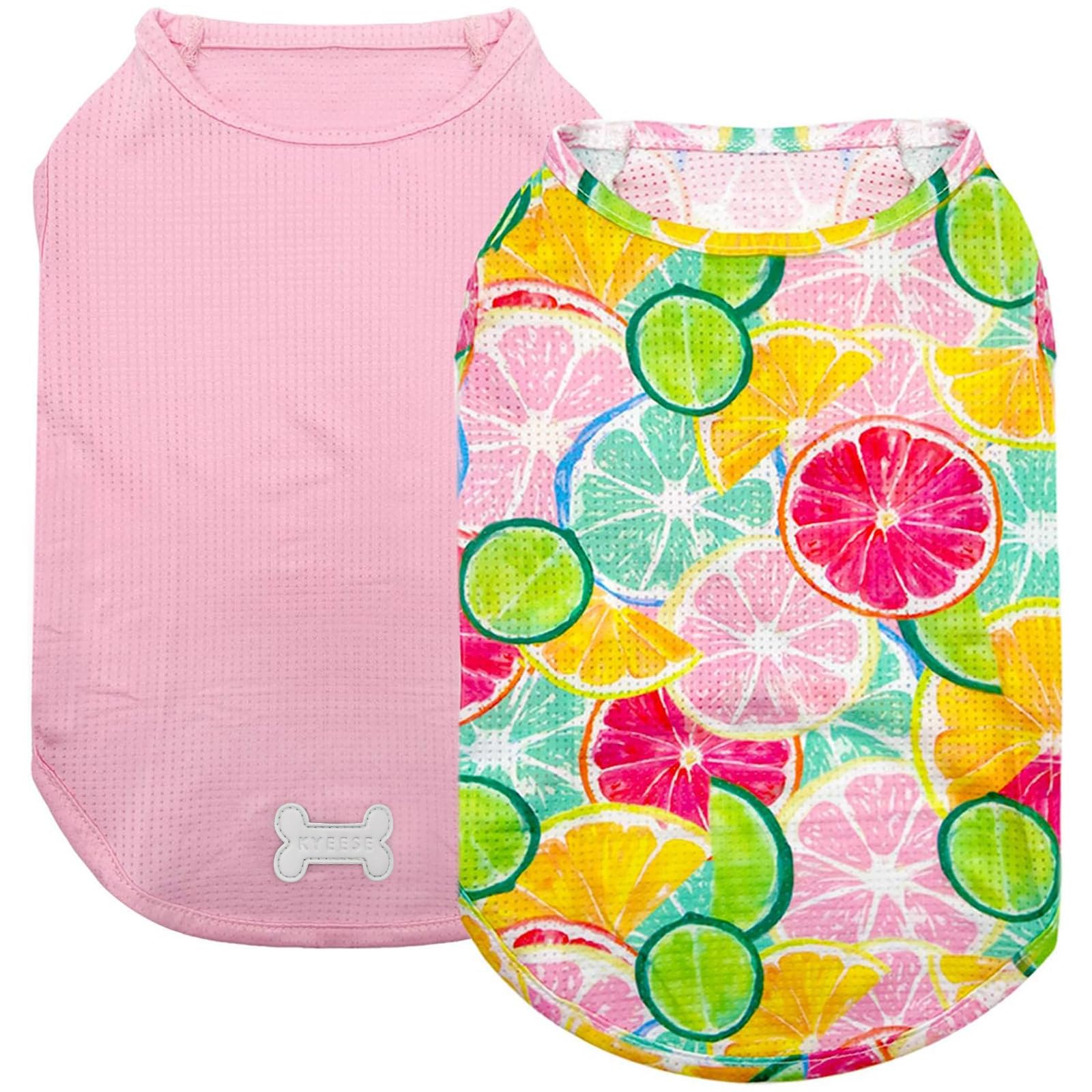 Kyeese 2 Pack Dog Shirts Quick Dry Lightweight Dog T-Shirts With Reflective Label Tank Top Sleeveless Vest Cat Shirts For Summer Lemon Pattern