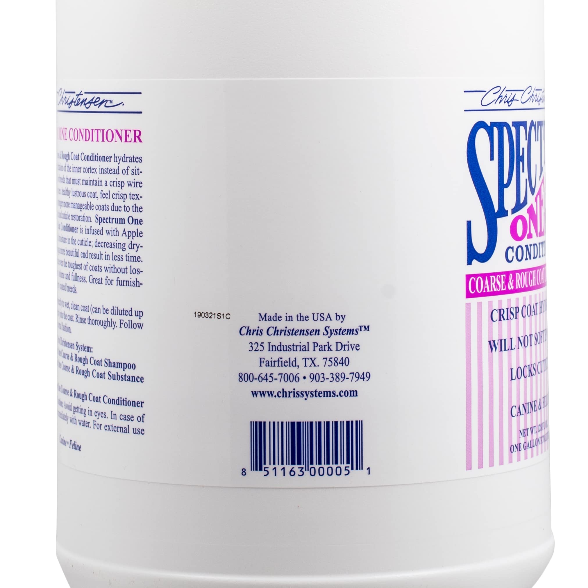 Chris Christensen Spectrum One Ultra Concentrated Dog Conditioner, Makes Up To 8 Bottles, Groom Like A Professional, Maintains Inner Cortex Hydration, Coarse And Rough Coat, Made In The Usa, 1Gal