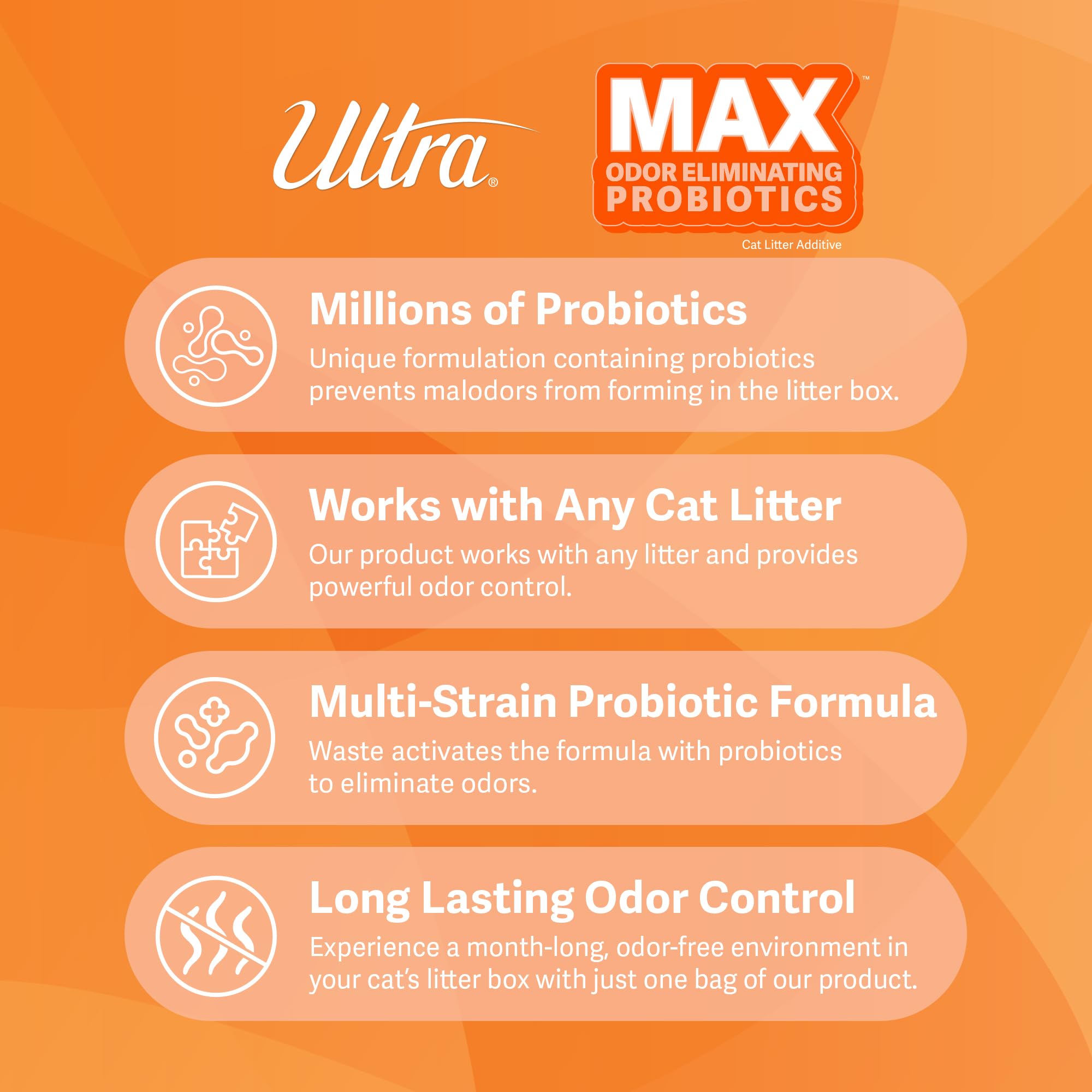 Ultra Max Odor Eliminating Probiotics: 500G (17.6Oz) Cat Litter Box Additive