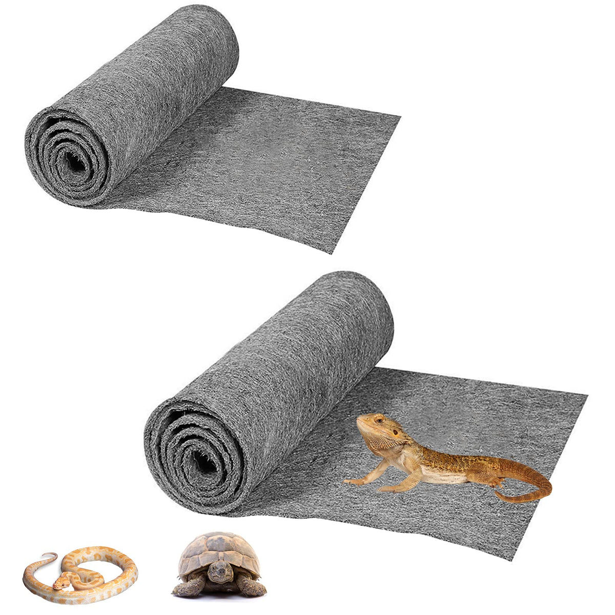 Hercocci 2 Pack Reptile Carpet, 39’’ X 20’’ Terrarium Bedding Substrate Liner Reptile Cage Mat Tank Accessories For Bearded Dragon Lizard Tortoise Leopard Gecko Snake (Grey)