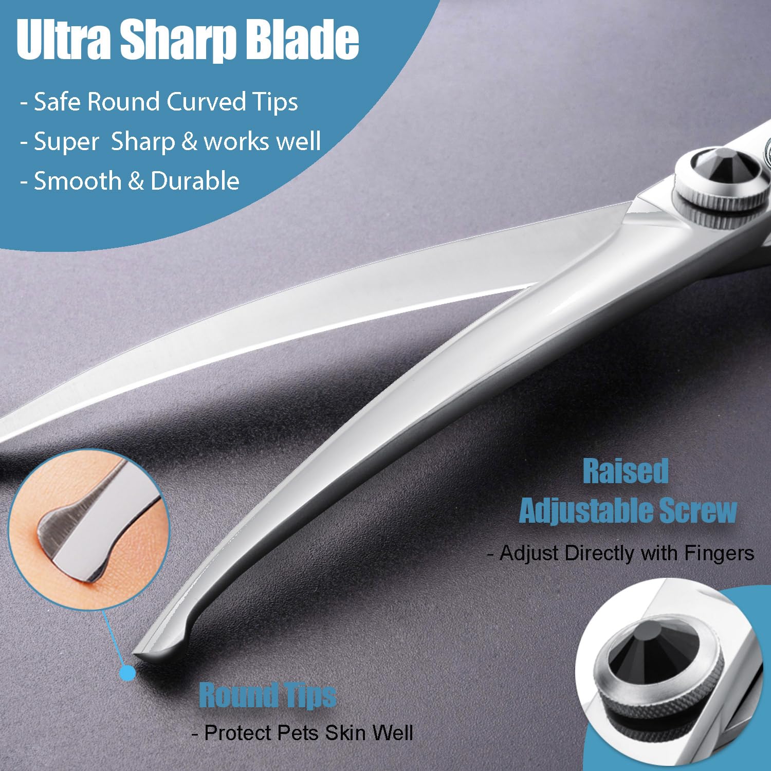 Dragon Creek 8'' Downward Curved Dog Grooming Scissors Shears For Grooming Face And Paws Safety Round Tips Shears Trimming Cutti