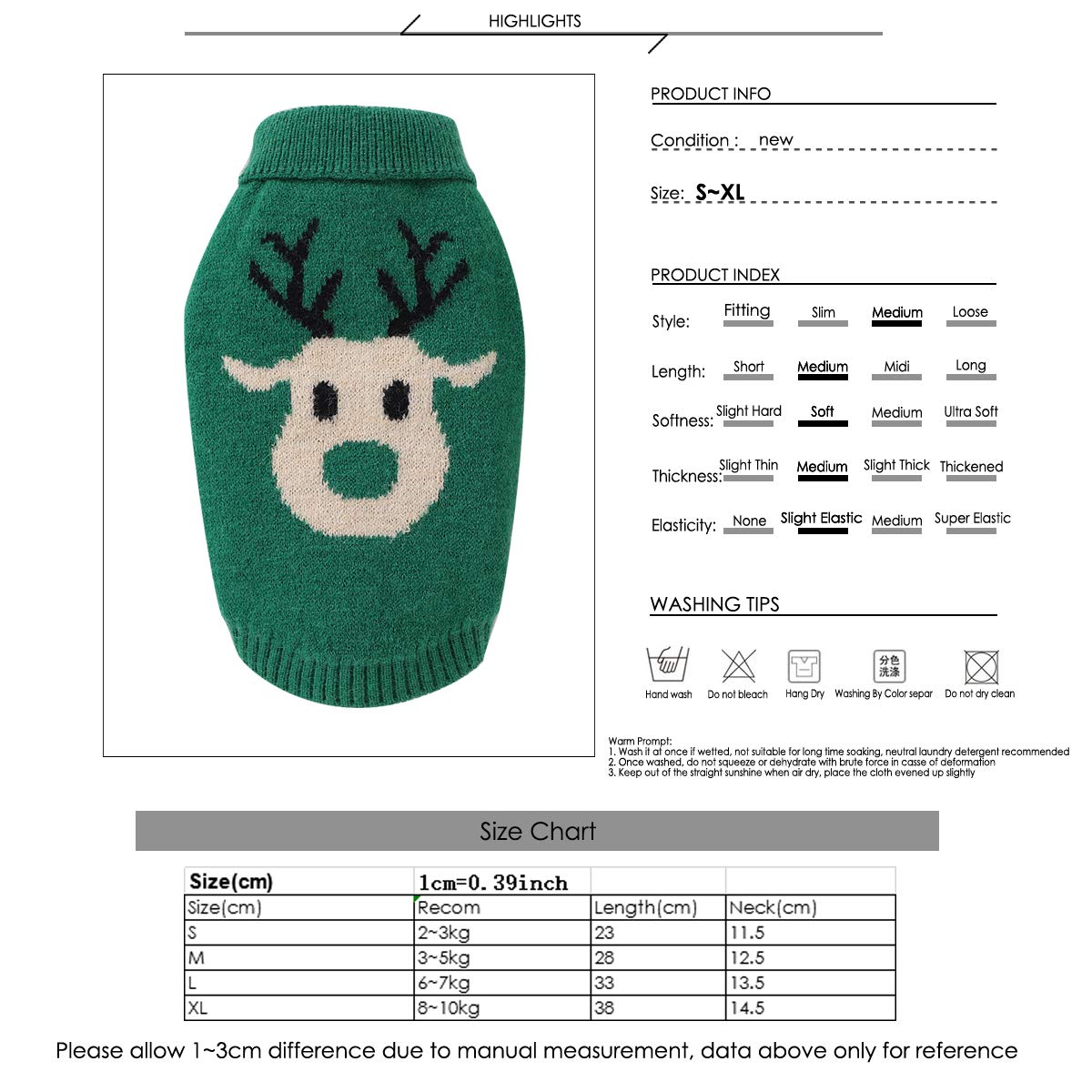 Zjyufy Dog Christmas Sweater Small Dog Reindeer Sweater Xmas Winter Warm Christmas Sweater Clothes For Teacup Poodles Chihuahua