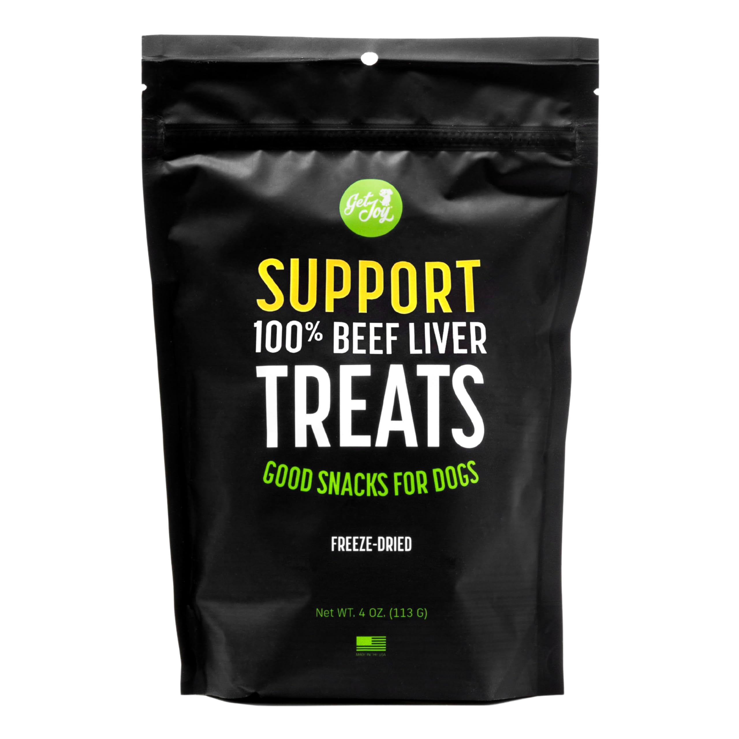 Get Joy Freeze Dried Superfood 100% Beef Liver Dog Treats, 4 Ounce Bag, Single Ingredient Organ Meat, High Protein, Vision, Skin
